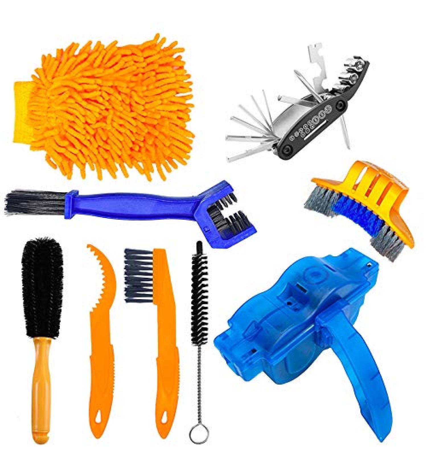 9-Piece Bike Chain Cleaner Brush Set - Cycling Tools Kit for Mountain, Road, City, Hybrid, BMX Bicycles & Motorcycles - Buy Online on SooperMarket.com