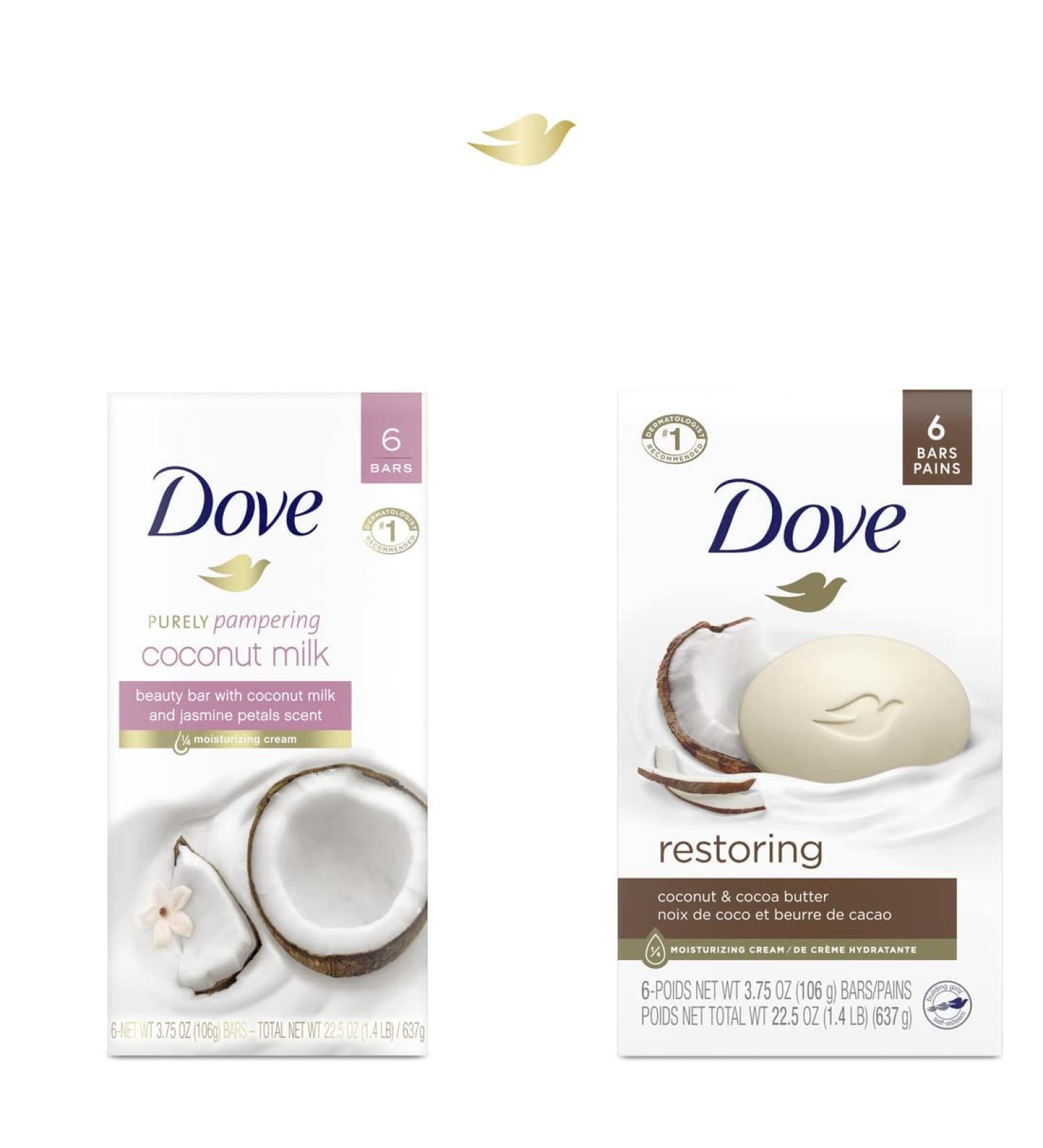 Dove Purely Pampering Coconut Milk & Jasmine Petals Beauty Bar - 6 Bars (3.75 oz each) - Moisturizing Soap for Soft Skin - Buy Online on SooperMarket.com