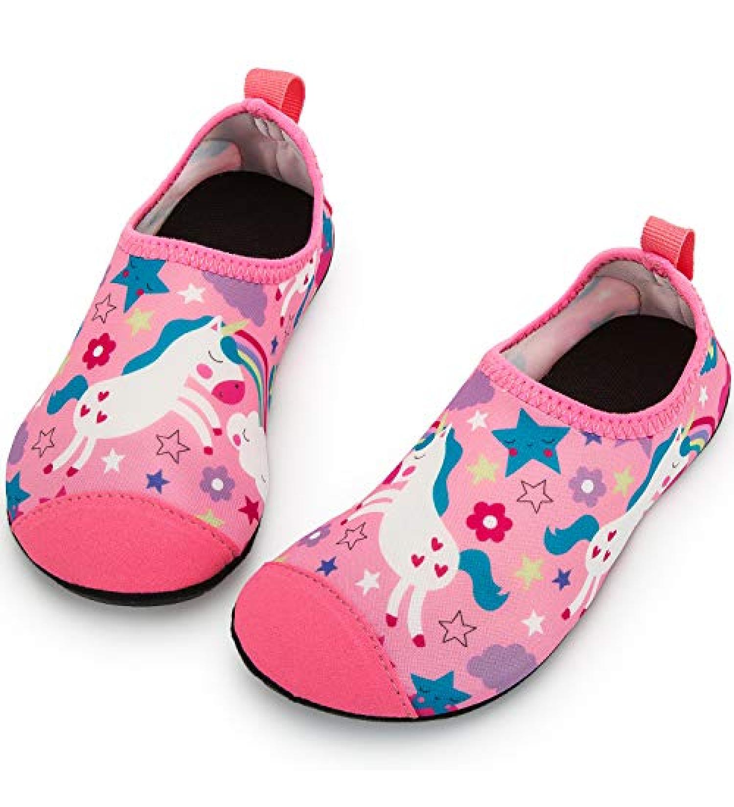 CROVA Kids Water Shoes - Non-Slip Aqua Socks for Boys Girls Toddler - Pink Unicorn Design - Size 9.5-10.5 Little Kid - Buy Online on SooperMarket.com