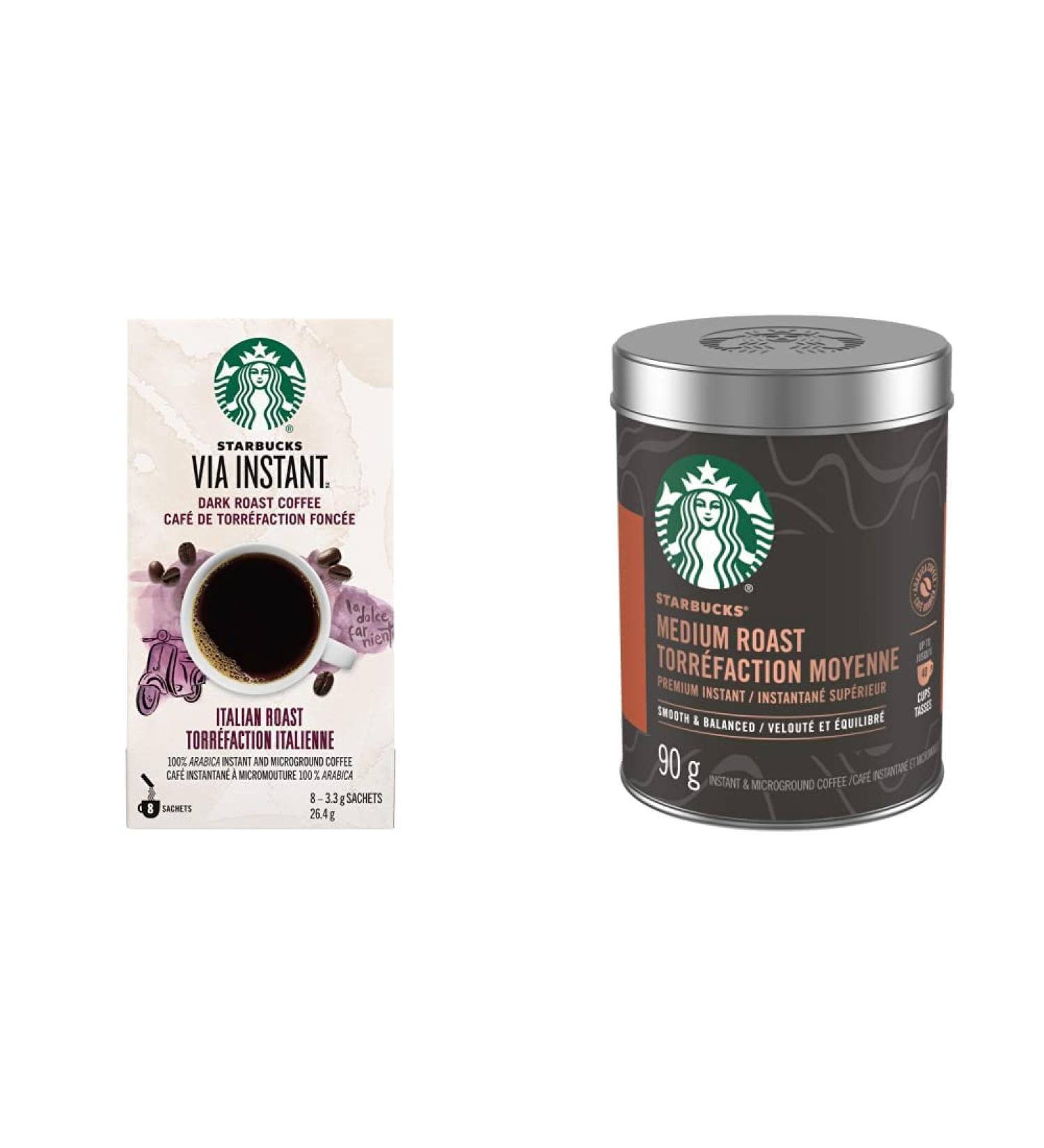 Starbucks Via Instant Italian Roast Dark Roast Coffee 8 Count & Medium Roast Premium Instant Coffee 90 g - Buy Online on SooperMarket.com