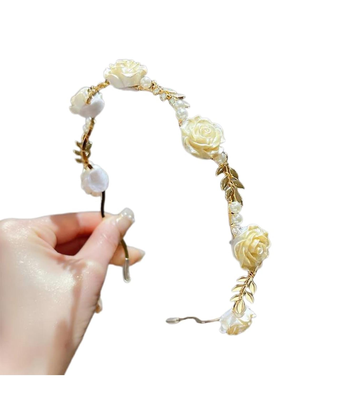 JSGHGDF Temperament Flocking Rose Shape with White Decors Unique Hair Hoop Bride Woman Wedding Party Headwear White Rose - Buy Online on SooperMarket.com
