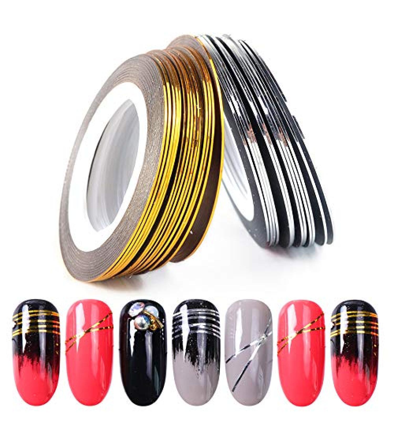 JIAHAO 2Pcs Gold/Silver Rolls Striping Tape Line Nail Art Decoration Sticker - Nail Art Tips for Perfect Manicure - Buy Online on SooperMarket.com