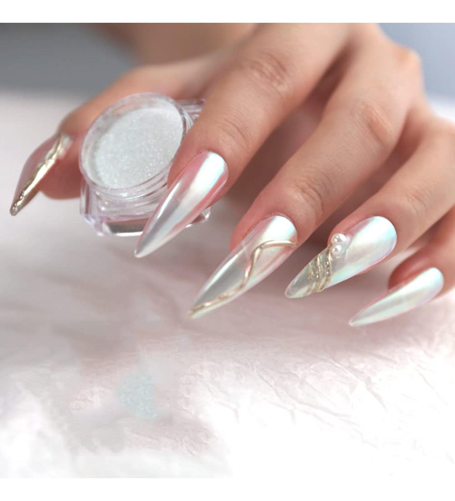 PrettyDiva Aurora Chrome Nail Powder - White Pearl with Multi Color Shifting Metallic Powders for Magic Moonlight Effect on Nails - Buy Online on SooperMarket.com
