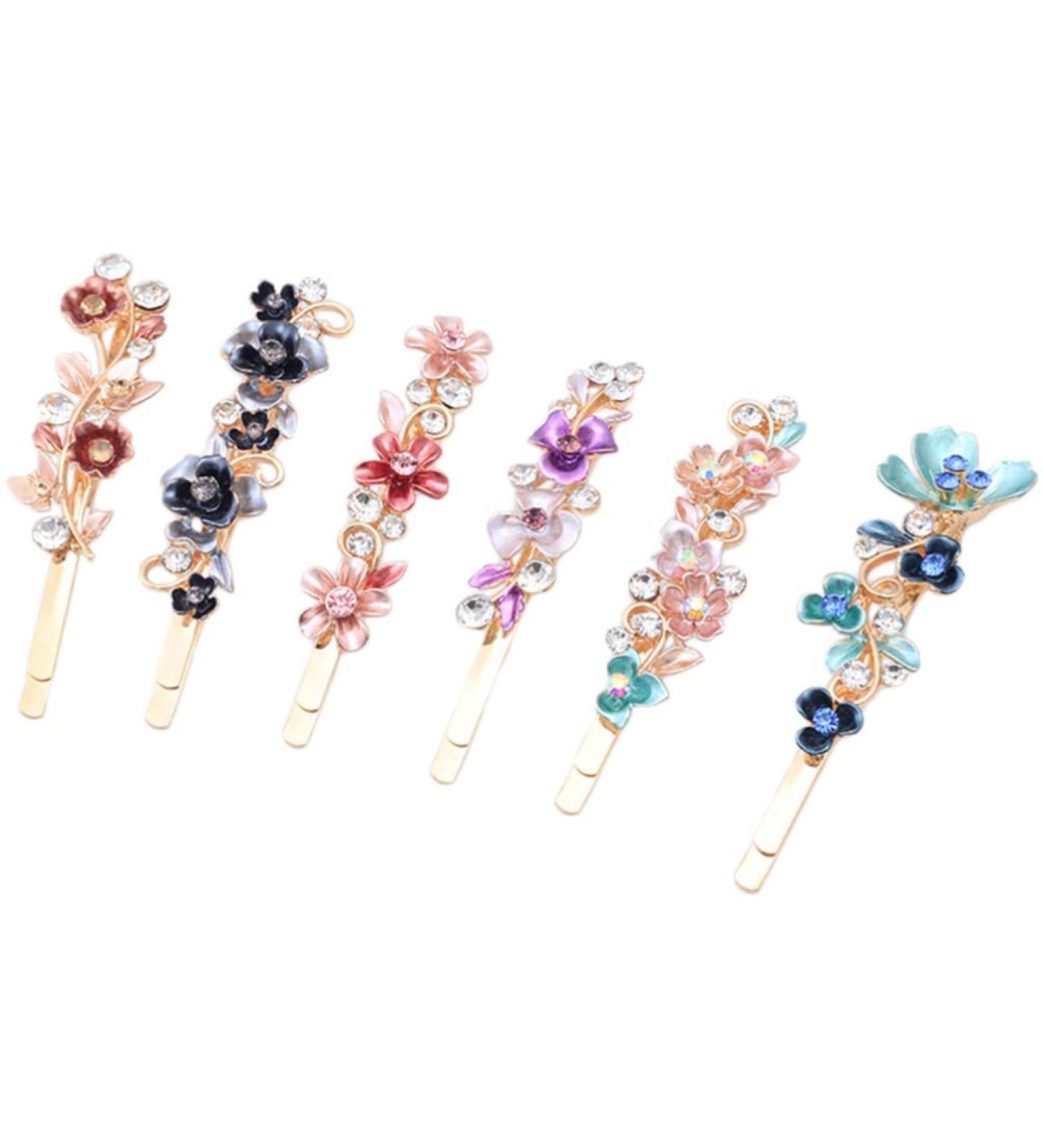 minkissy Rhinestones Flower Hair Pin French Vintage Barrettes Bobby Metal Gold Pin Hair Accessories for Women Girls 6 Color - Buy Online on SooperMarket.com