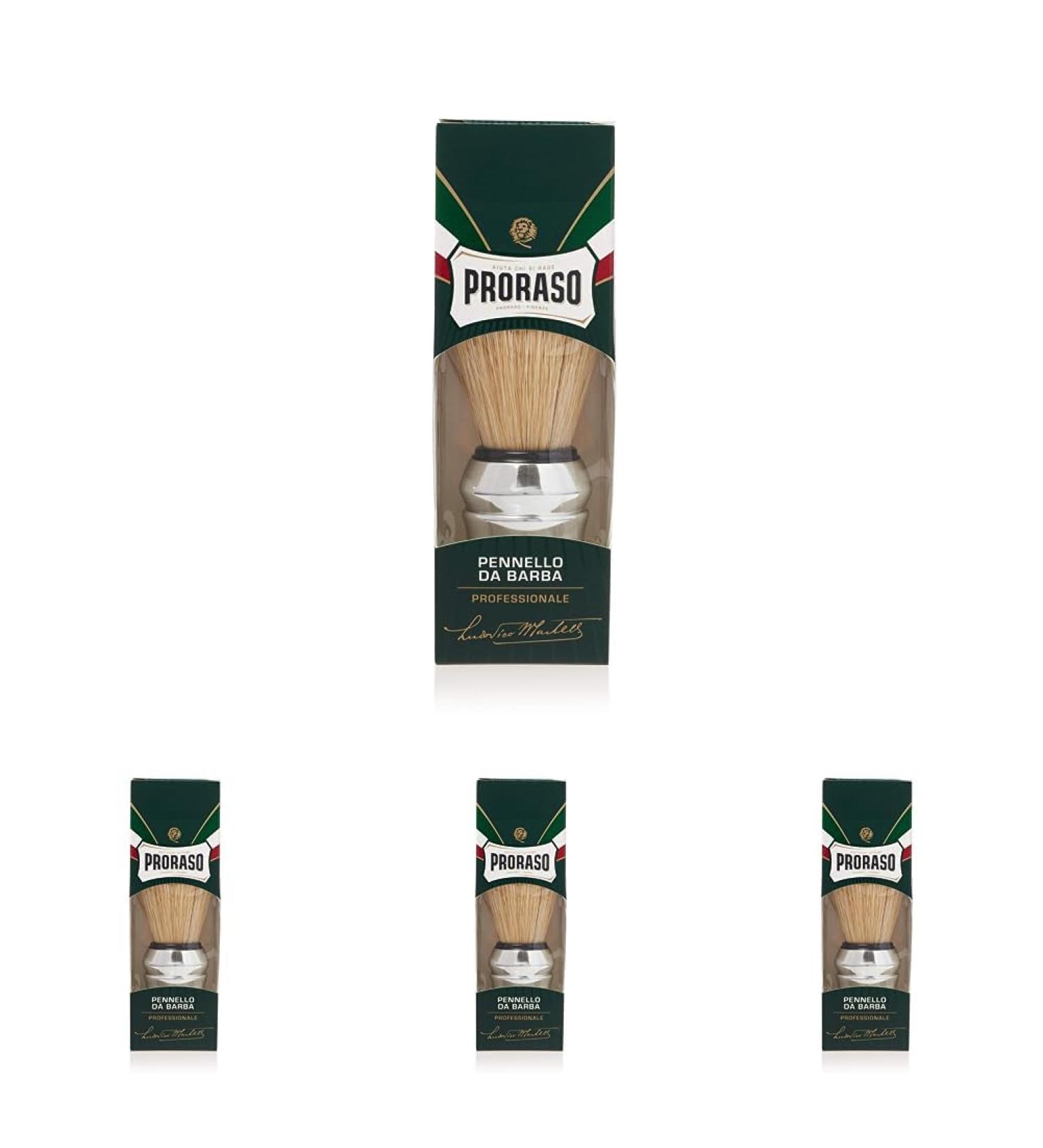 Proraso Green Line Shaving Brush - Natural Bristle Chrome-Plated Handle Pack of 4 | International Shipping Available - Buy Online on SooperMarket.com