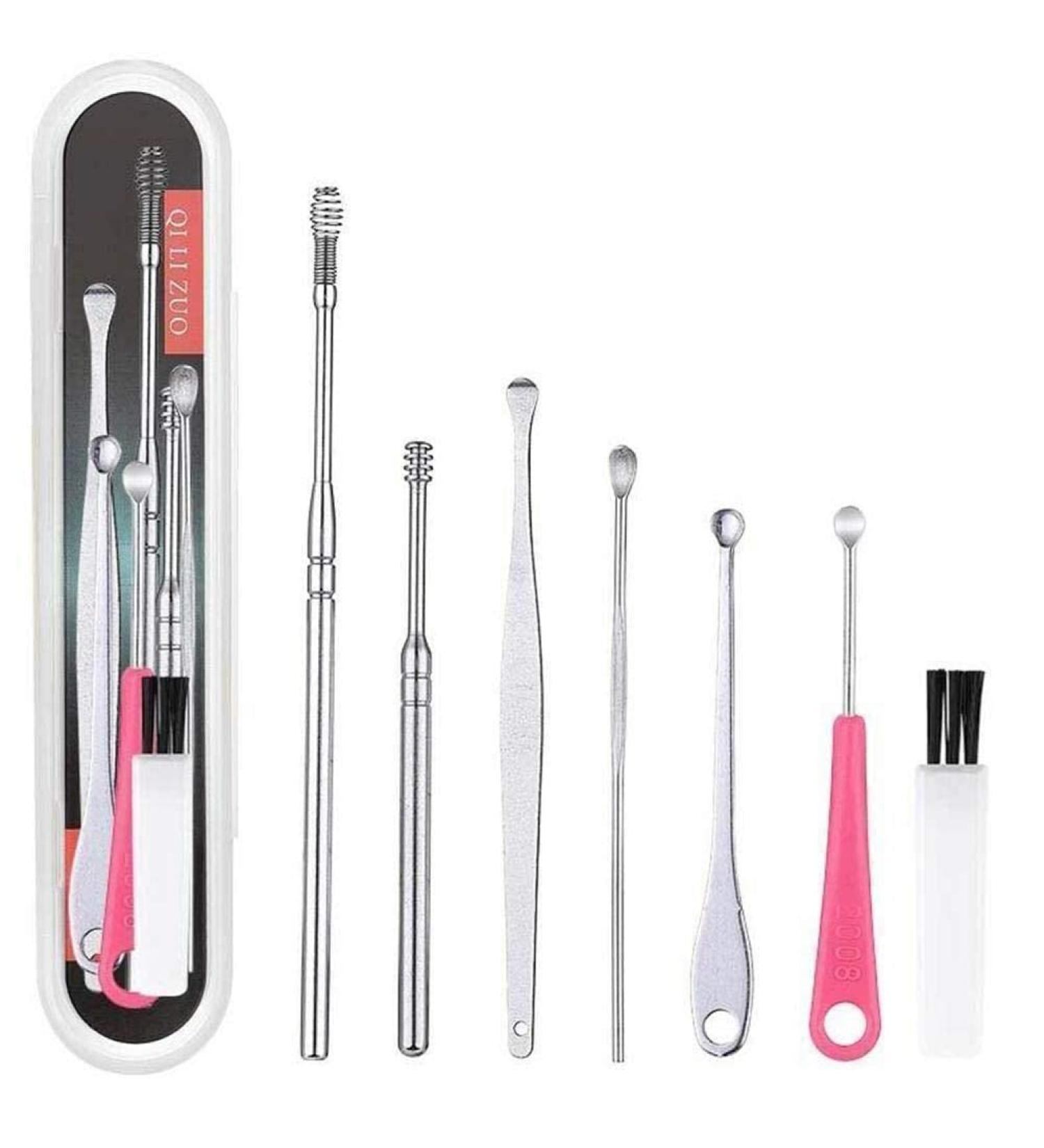 7pcs Earpick Wax Pickers Set - Steel Earwax Remover Tool for Ear Clean Care - C0N4 Ear Curette Spoon - Buy Online on SooperMarket.com