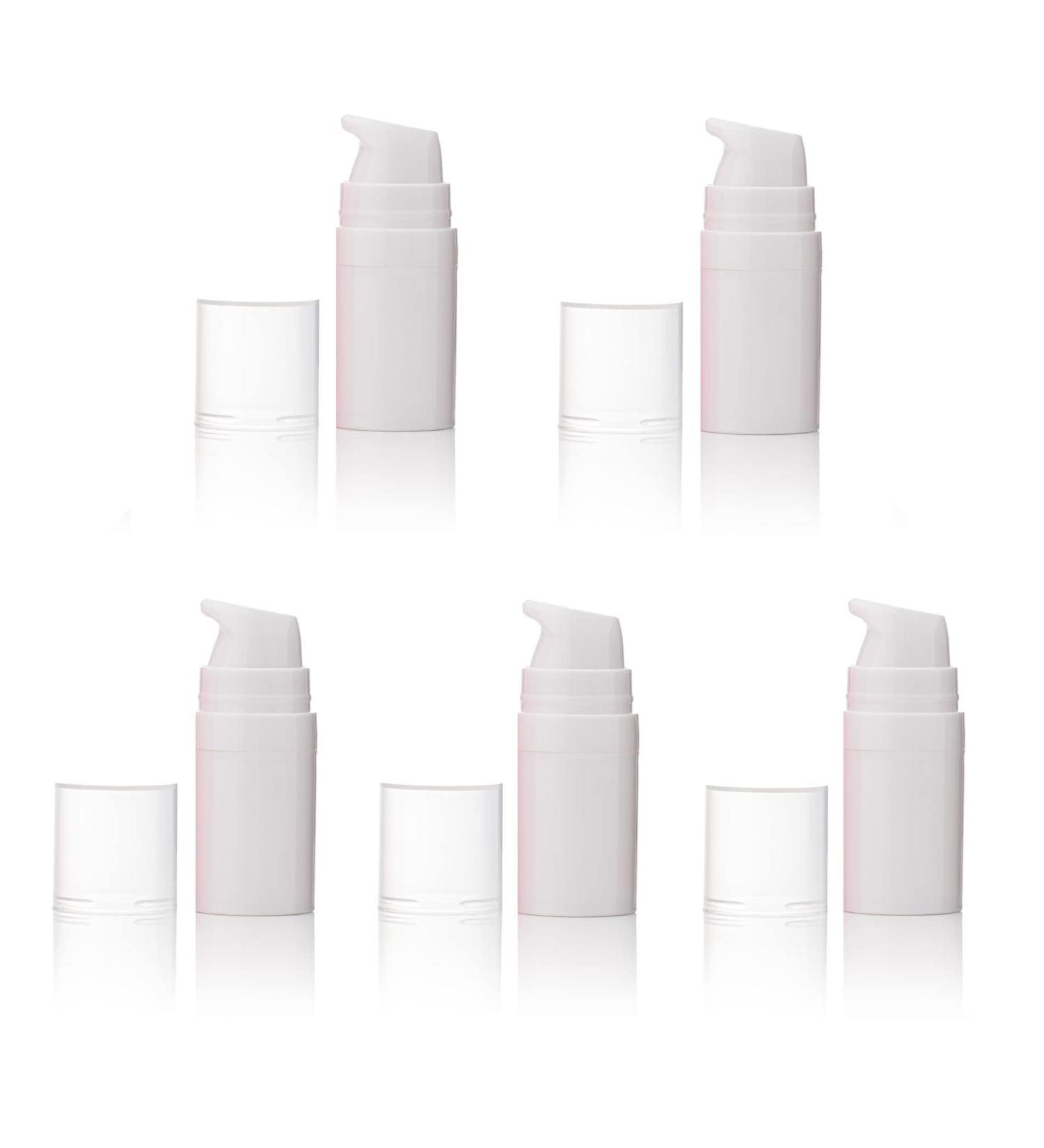 Airless Pump Bottles Pack of 5 empty Plastic Pump Travel Bottle Lotion Dispenser foundation cream gel cosmetics (White 5ml)