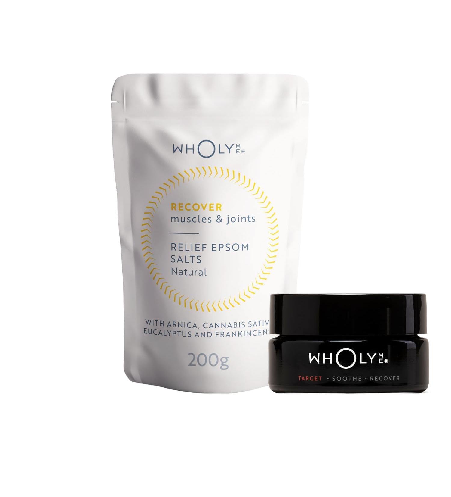 WholyMe Relief Duo Set - Muscle & Joint Active Relief Balm & Bath Salts | Organic Instant Relief | Christmas Relaxation Gift | 200gr Bath Salts & 50ml Balm Included - Buy Online on SooperMarket.com