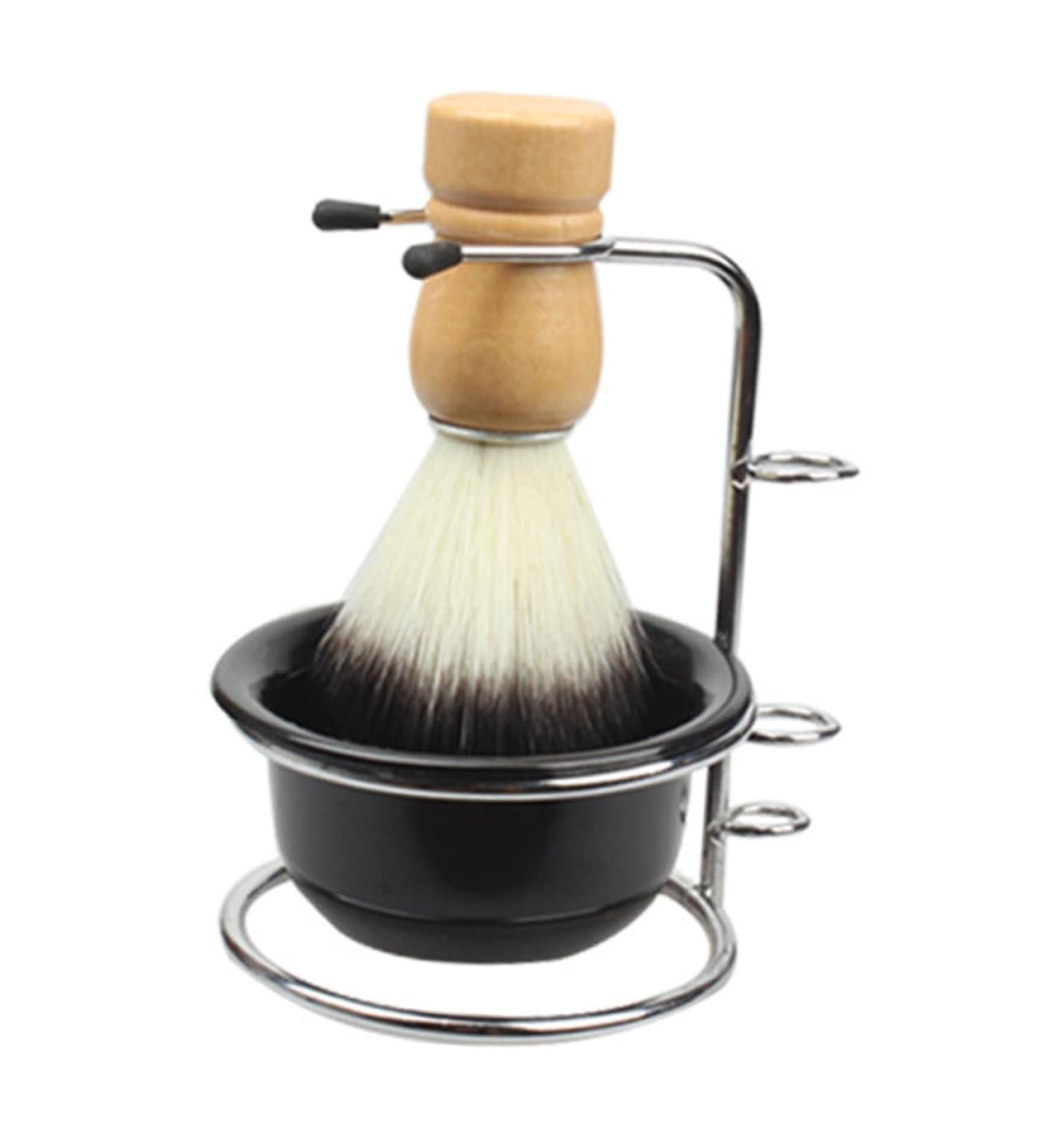 Beavorty Shaving Foam Bowl & Badger Brush Set - Essential Men's Grooming Kit for Travel | Black 12x8.5cm - Buy Online on SooperMarket.com