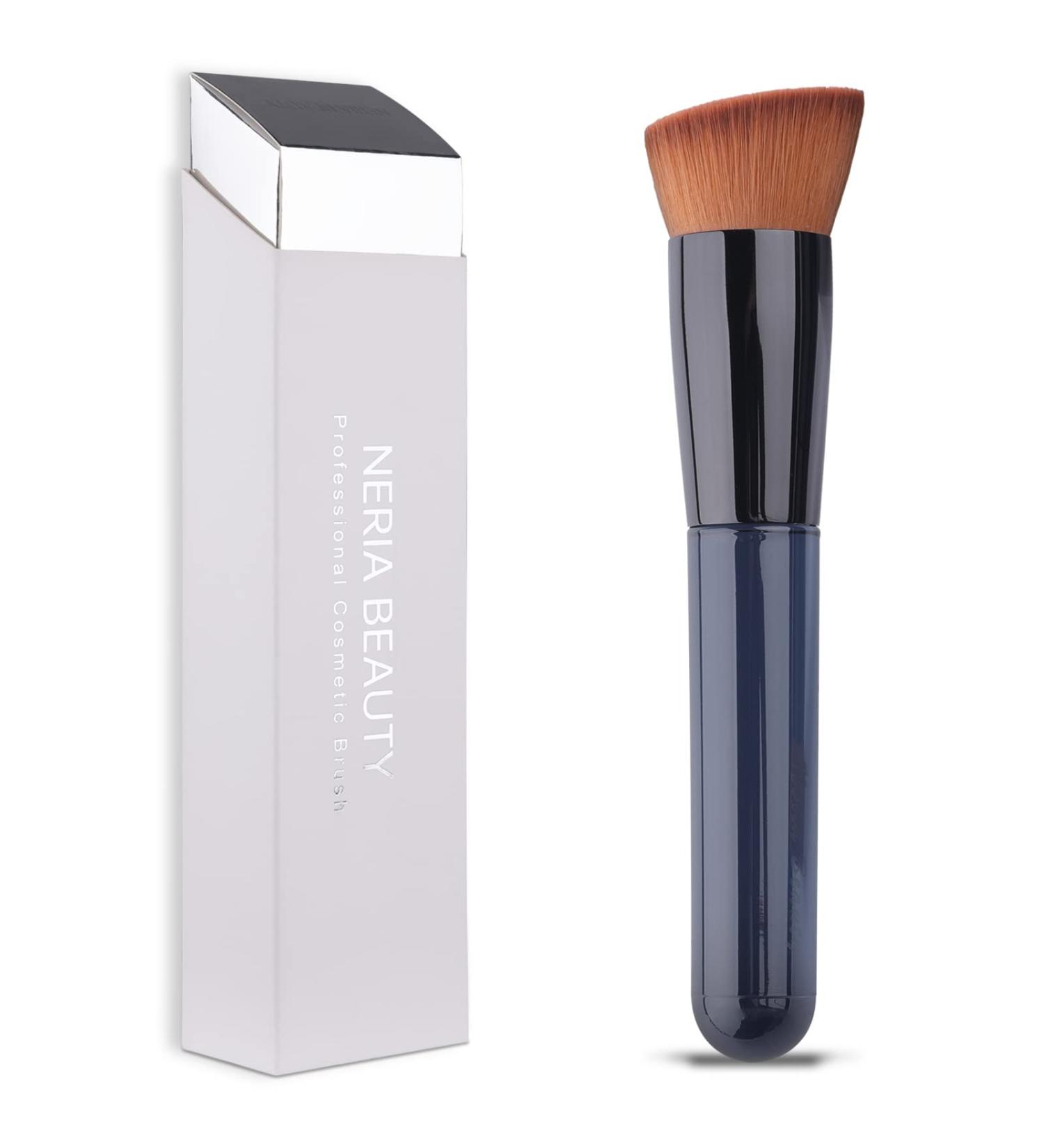 Flat Top Kabuki Foundation Brush for Liquid, Cream, Powder Makeup - Travel Size Blue Face Brush - Buy Online on SooperMarket.com