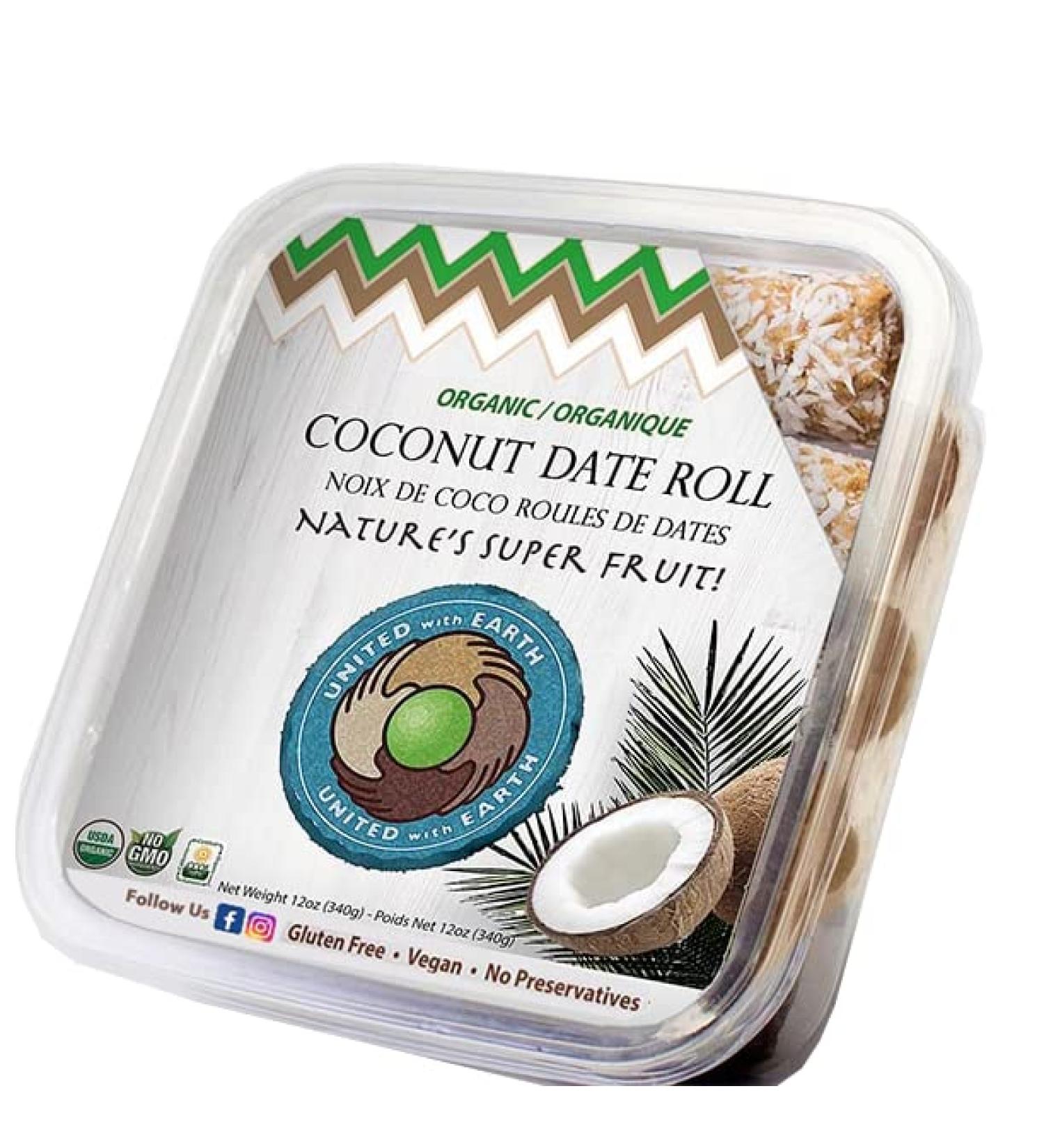 United With Earth Organic Coconut Date Rolls - 12oz (4-pack) | Non-GMO, Gluten-Free, Vegan, Paleo, Certified Organic - Buy Online on SooperMarket.com