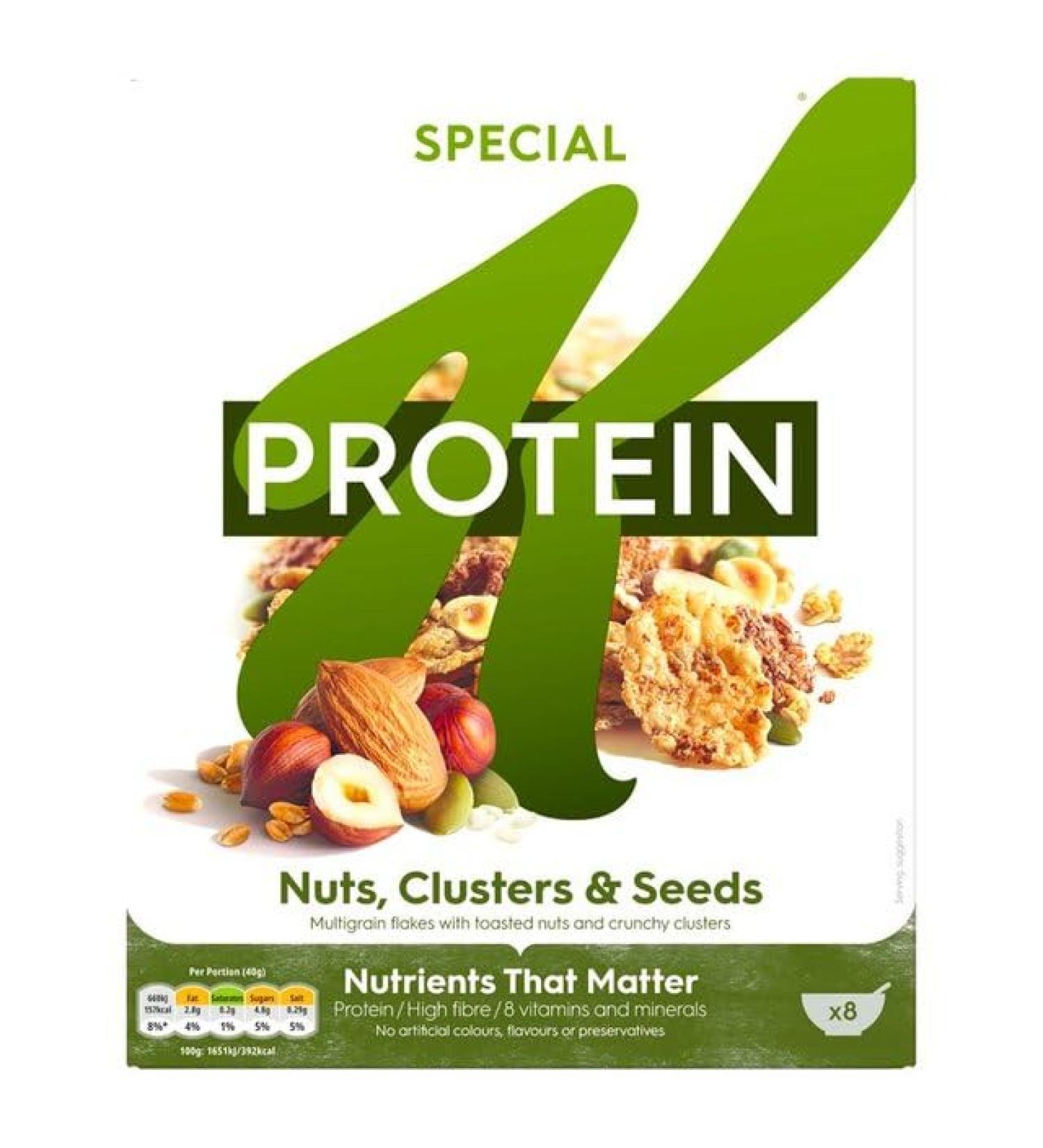 Special K protein Nuts Clusters and Seeds 330g - 2 Pack | Breakfast Cereals Multigrain Flakes with Toasted Nuts and Crunchy Cluster.