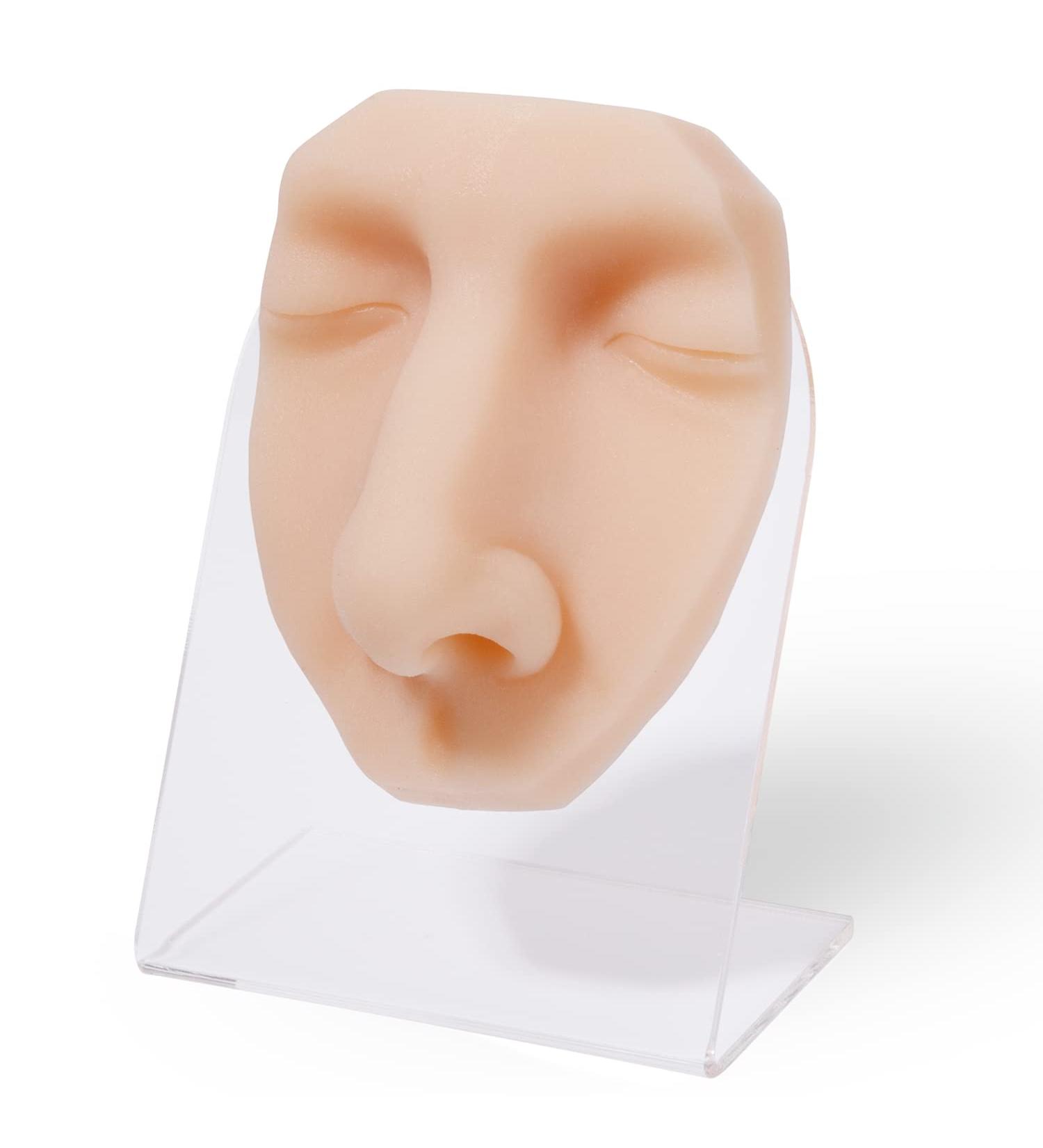 Soft Silicone Face Model with Stand for Professional Suture, Piercing, and Acupuncture Practice - Buy Online on SooperMarket.com