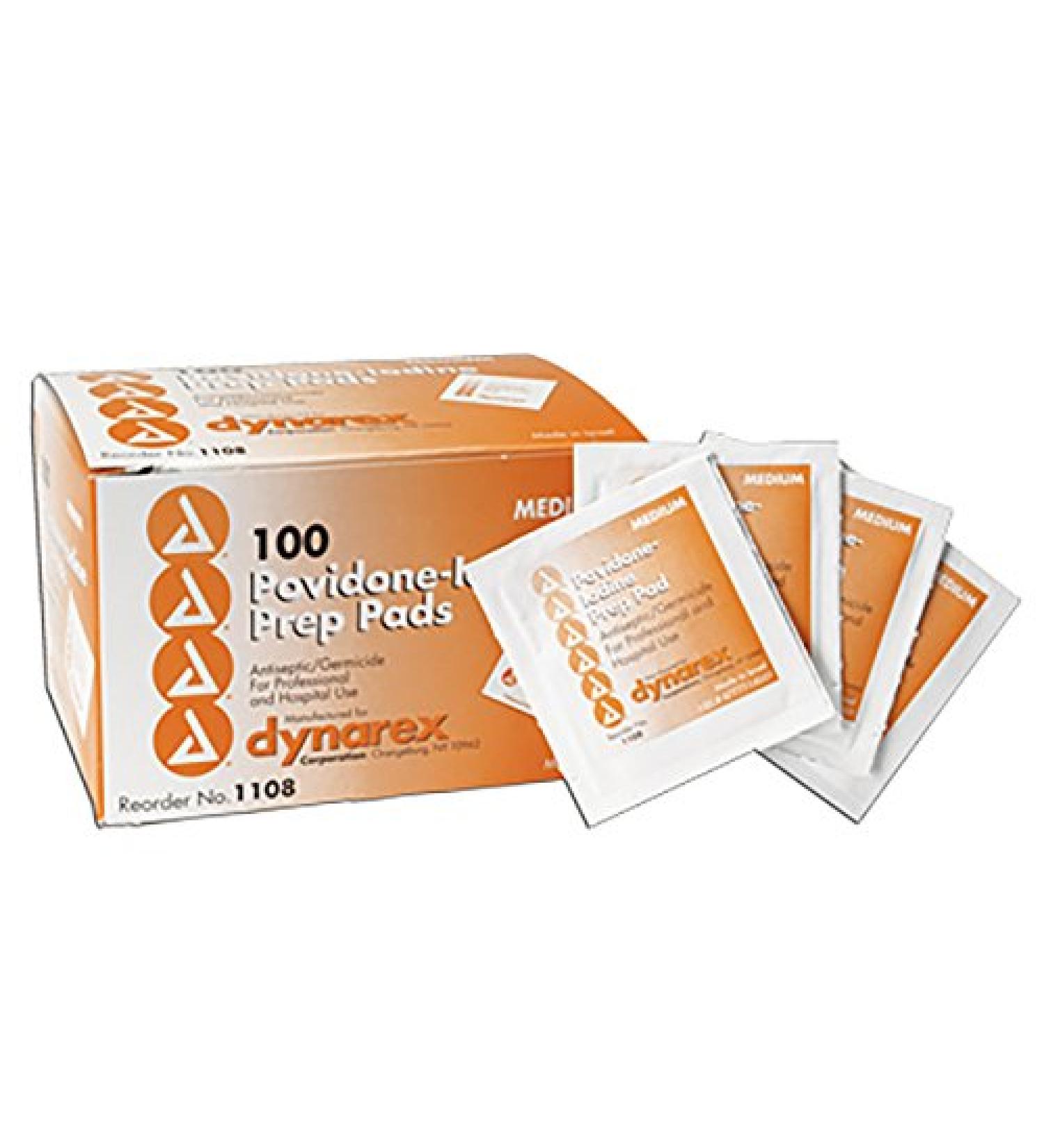 Dynarex 317536 Povidone-Iodine Prep Pads Box of 100