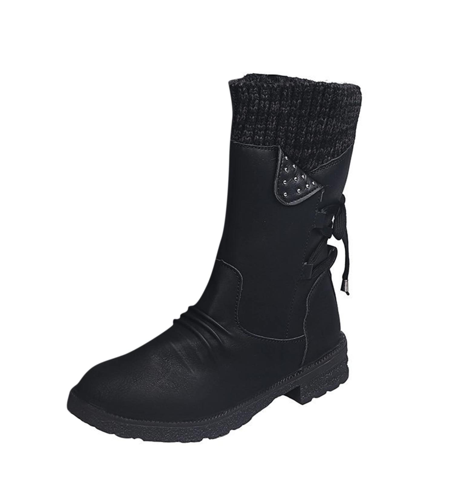 Rytejfes Women's Black Lace-Up High Ankle Winter Boots - Comfortable Short Heels Stylish & Warm - EU Size 39 - Buy Online on SooperMarket.com