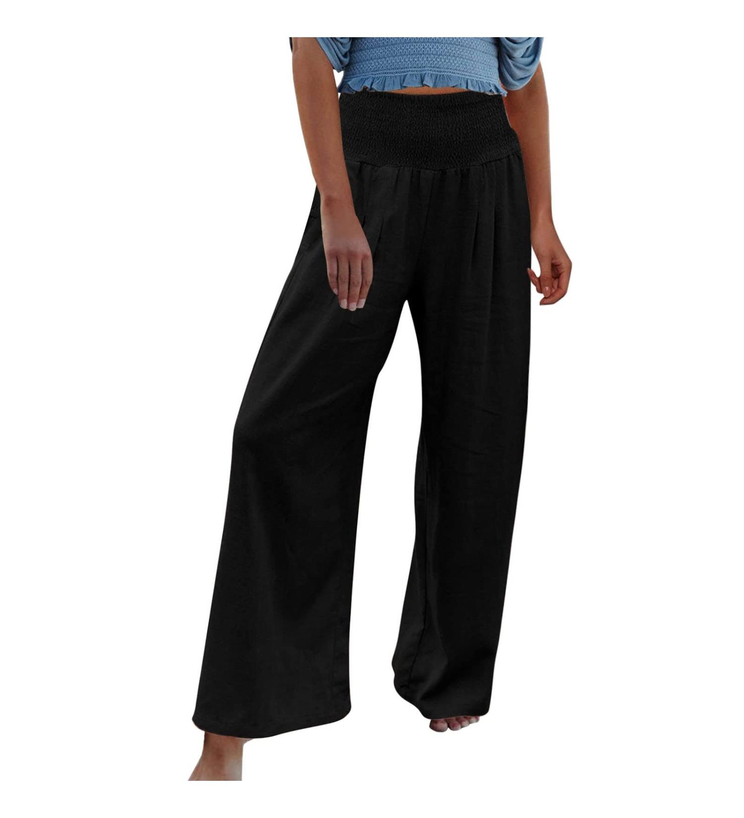 Viyabling Women's Beach Summer Linen Palazzo Pants - Wide Leg Floral Print Trousers - Buy Online on SooperMarket.com