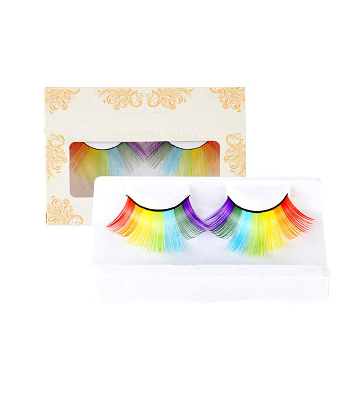 Rainbow False Eyelashes DIY Lash Extension 3D Volume Fake Eyelash Strips Exaggerated False Eyelashes Party Stage Cosplay Accessory for Performance - Buy Online on SooperMarket.com