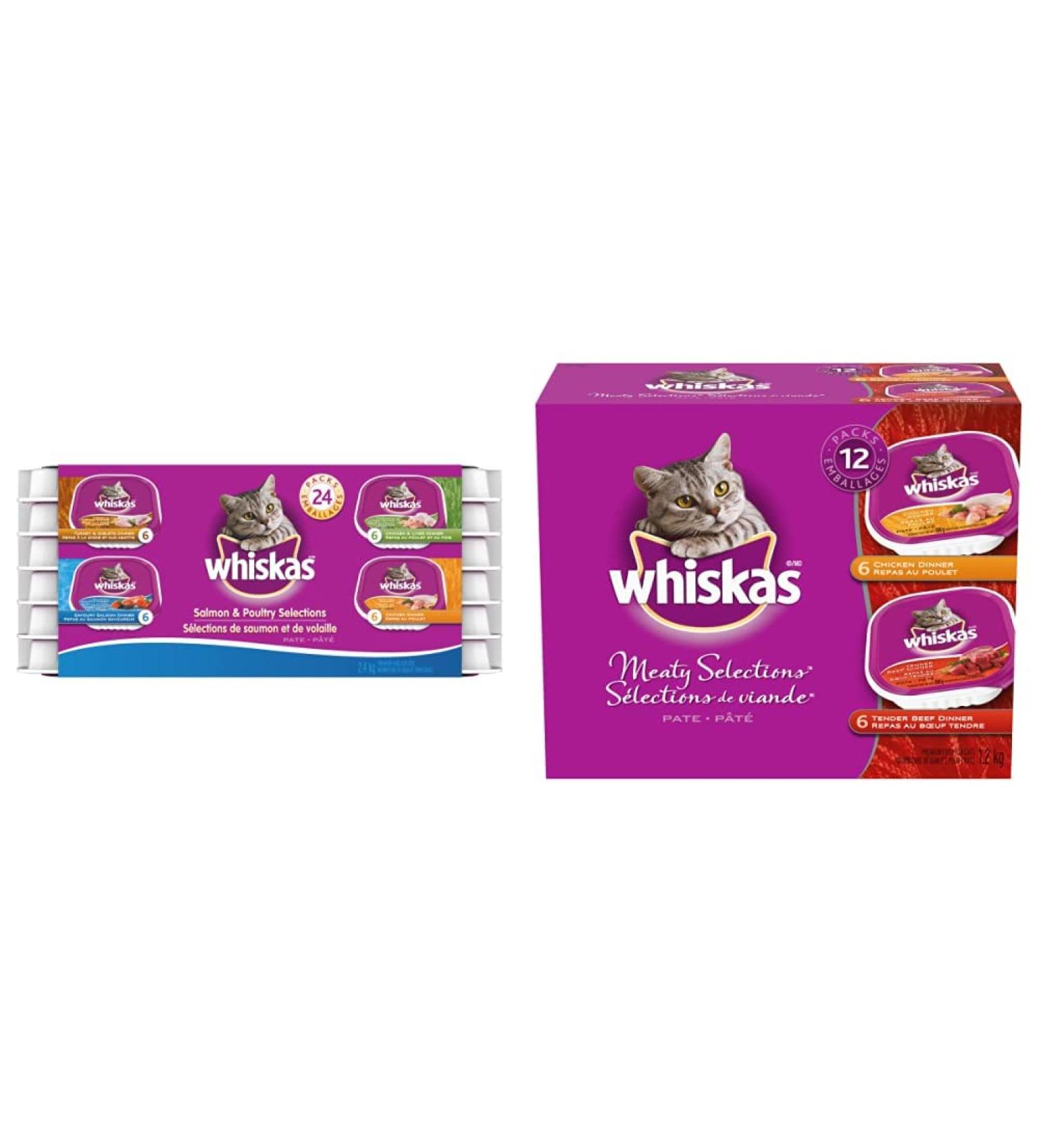 WHISKAS Salmon and Poultry Selections + WHISKAS Meaty Selections Adult Wet Cat Food Pat (36 Pack) Wet Cat Food + Wet Cat Food 12x100g Salmon & Poultry Selections 100 g (Pack of 24) - Buy Online on SooperMarket.com