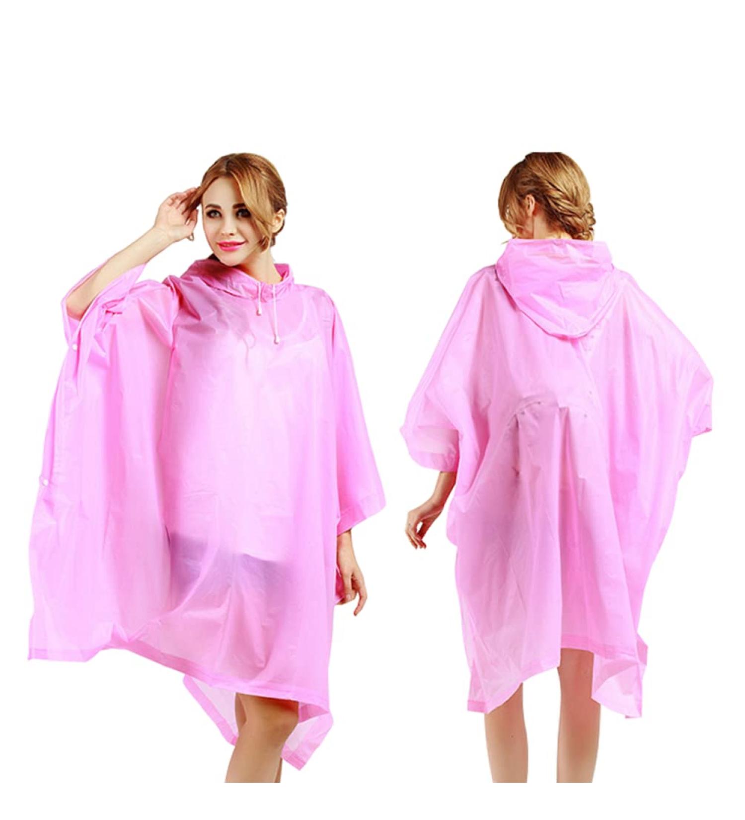 Reusable Pink Rain Ponchos for Adults with Drawstring Hood - Waterproof EVA Rain Coats for Men and Women - Family Pack (2 Pack) - Buy Online on SooperMarket.com