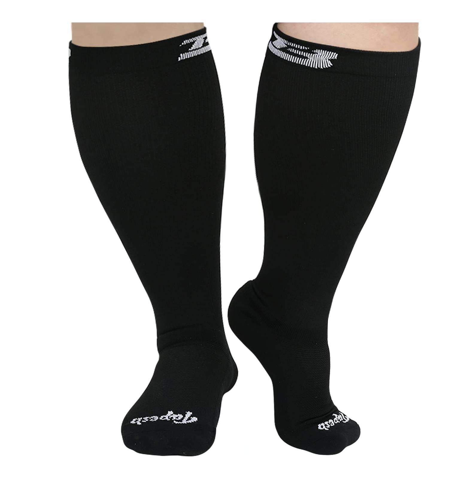 5XL Black Plus Size Compression Socks for Wide Calf Men & Women - 20-30 mmHg Breathable Knee High Support - Buy Online on SooperMarket.com