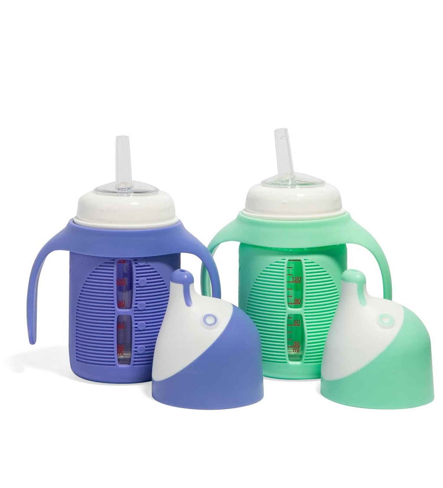 Glass Sippy Cup Set for Toddlers - 5oz - Spill-Proof Silicone Straw - Mint Green & Indigo Purple - BPA-Free - Buy Online on SooperMarket.com