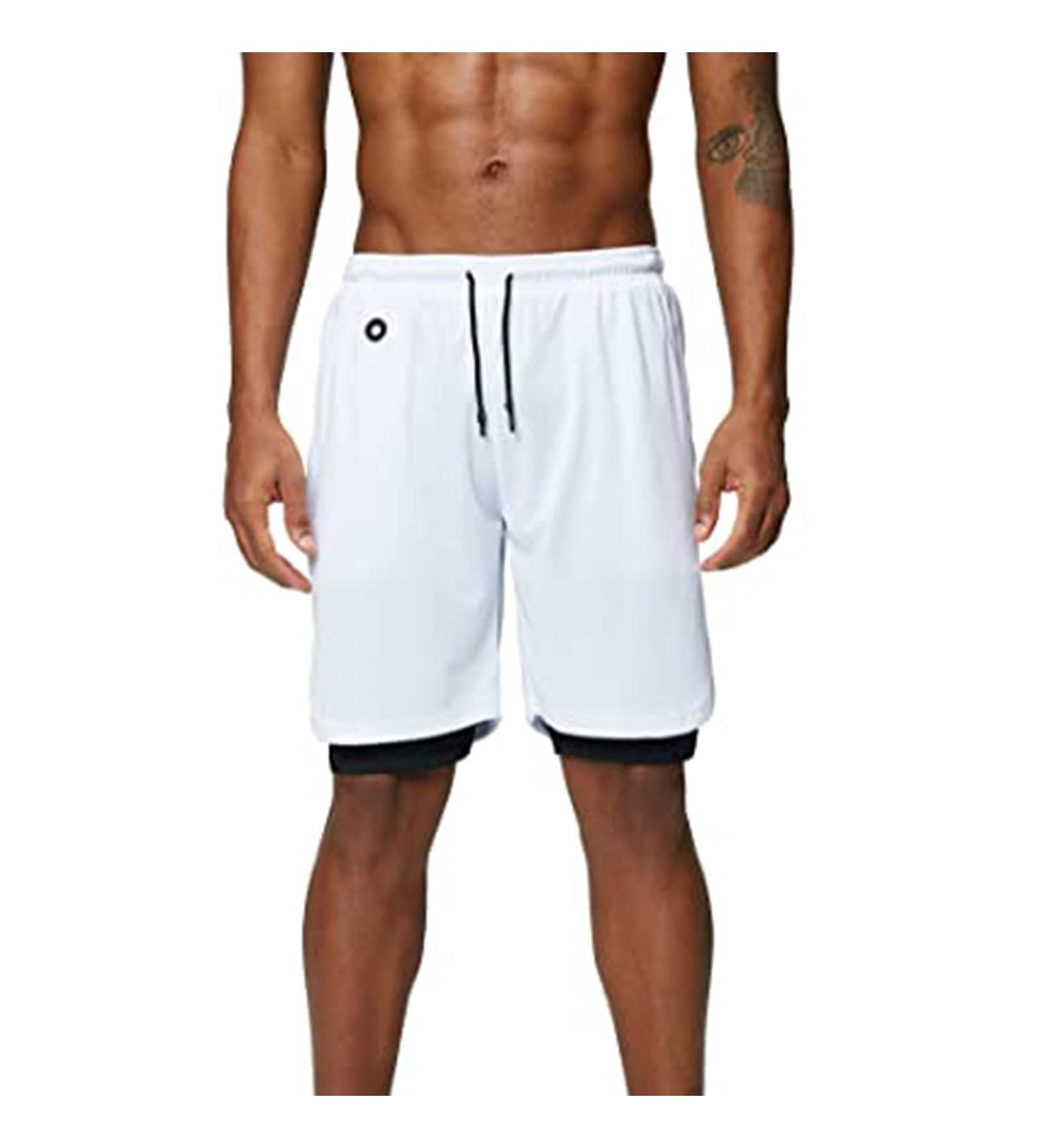 Ronony Men's 2-in-1 Sports Shorts | Quick-Drying Summer Running & Gym Shorts - White - Buy Online on SooperMarket.com