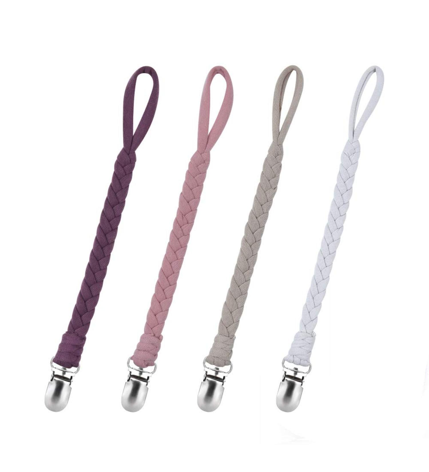 Pacifier Clip Set - Hand-Made Braided 4 pack Purple Soothie Holder Leash for Boys and Girls - Buy Online on SooperMarket.com