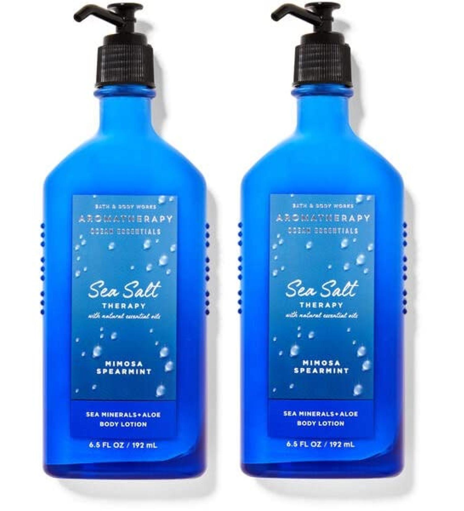 Bath & Body Works Aromatherapy SEA SALT Mimosa + Spearmint - Body Lotion - Pack of 2 - Full Size