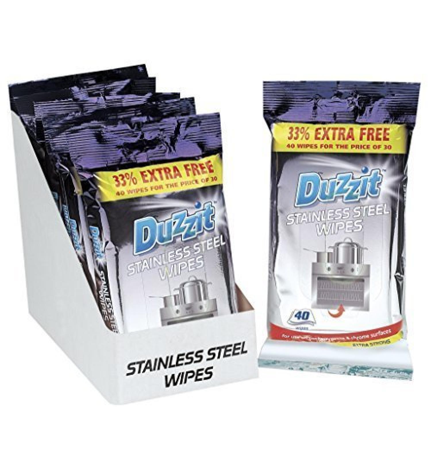 3 X Duzzit 40 stainless steel wipes 33% extra free