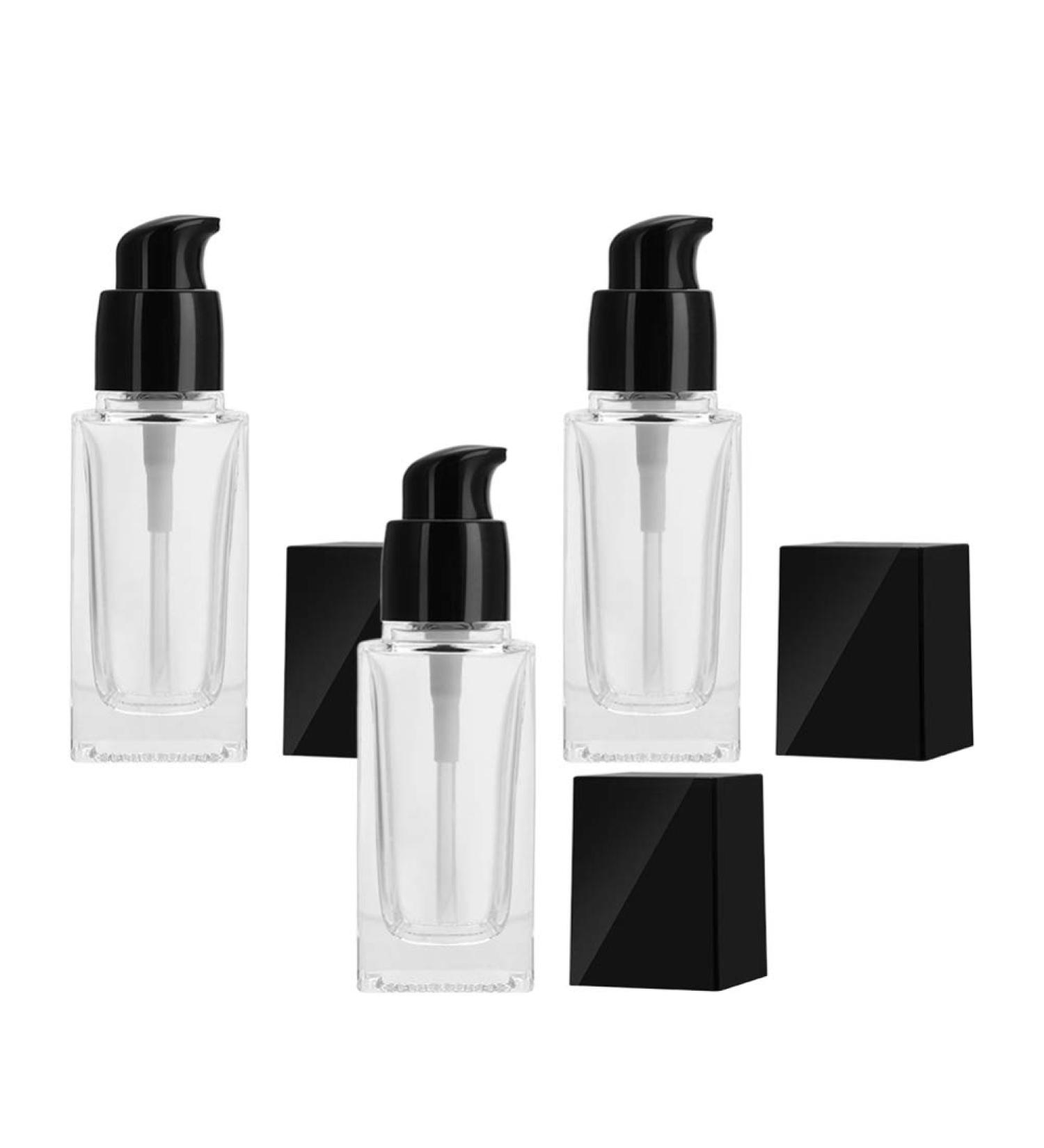 minkissy 3pcs Empty Glass Pump Bottles Square Cosmetic Bottles Refillable Makeup Dispensers for Foundation Lotion Cream 30ml (Black Cap) - Buy Online on SooperMarket.com