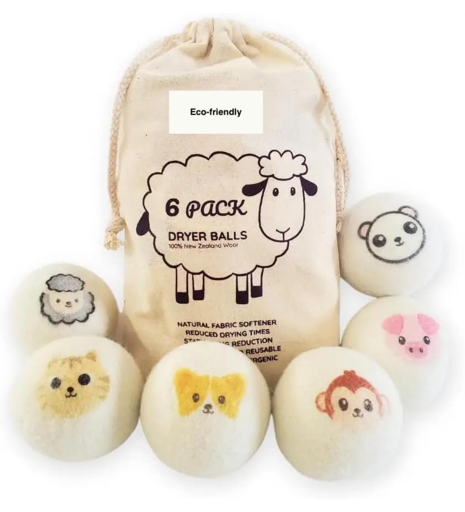Extra Large Wool Dryer Balls - Set of 6 | Natural Fabric Softener Chemical Free Scented & Reusable - Buy Online on SooperMarket.com