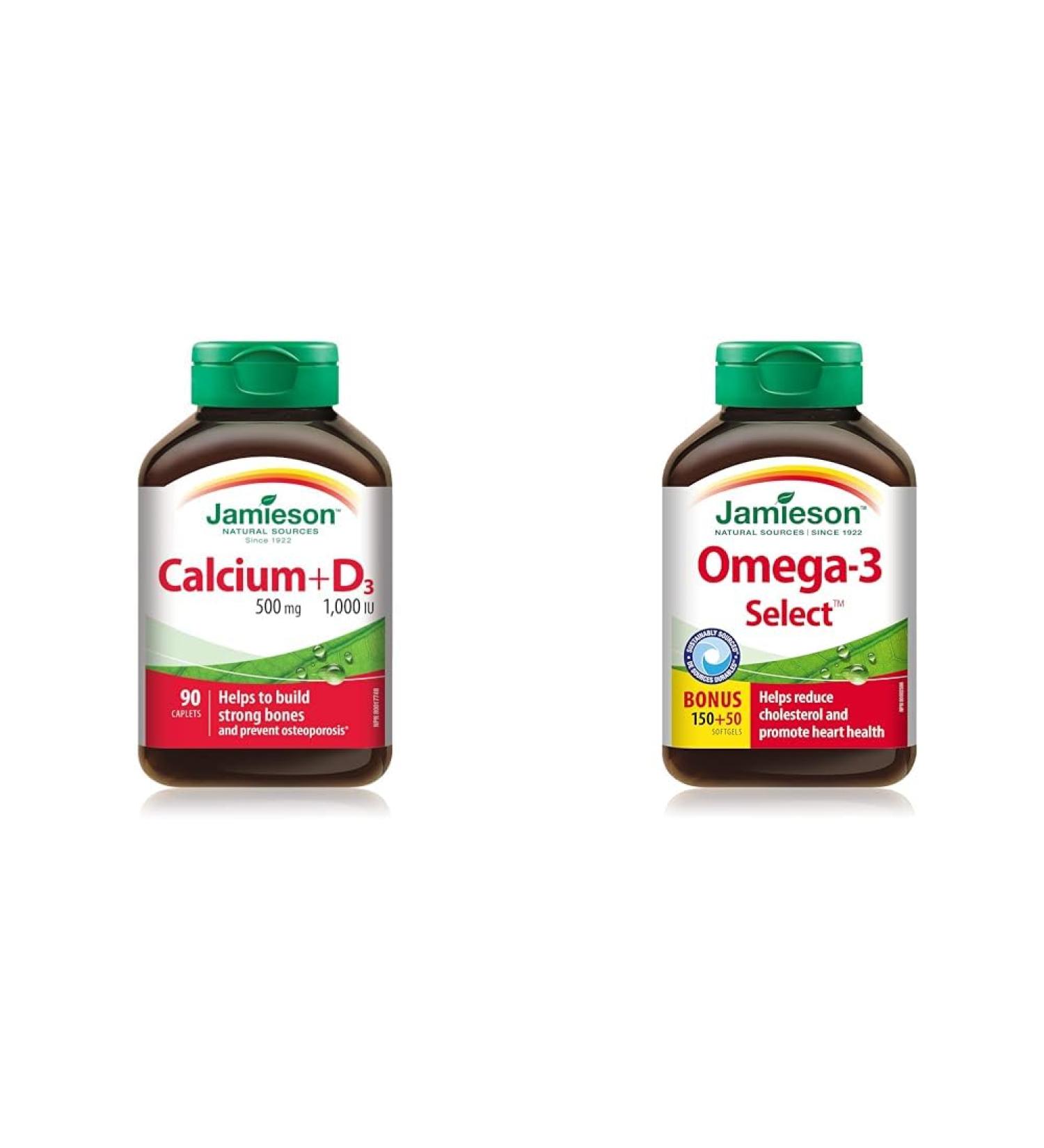 Jamieson Calcium 500mg + Vitamin D 1000IU 90 Caplets & Omega-3 Select 1 000 mg Caplets + Omega-3 - Buy Online on SooperMarket.com