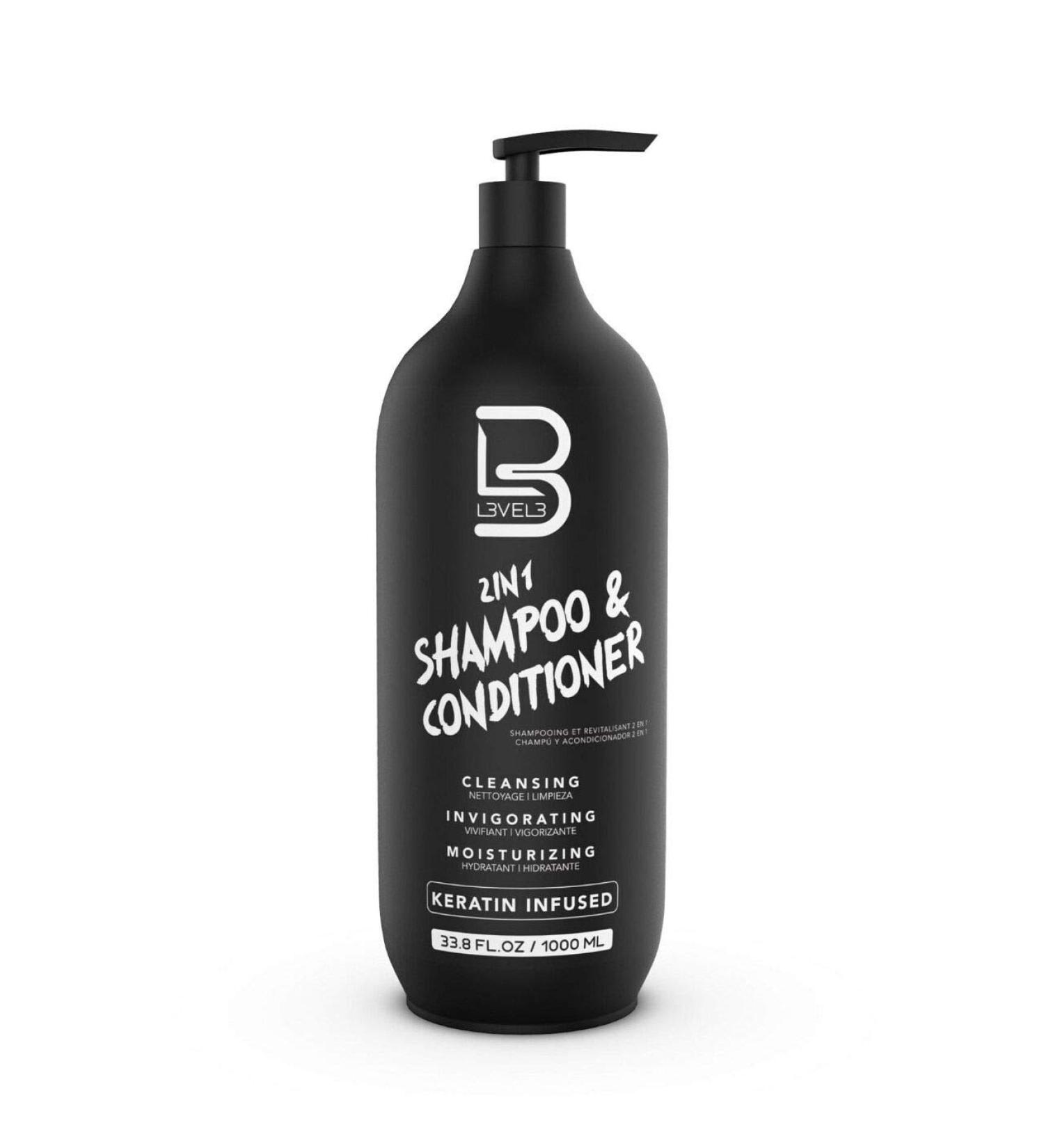 L3vel3 2 In 1 Shampoo and Conditioner - Nourishing Keratin for Strong Healthy Hair - 1000 ml - Cleans & Repairs All Hair Types - Buy Online on SooperMarket.com