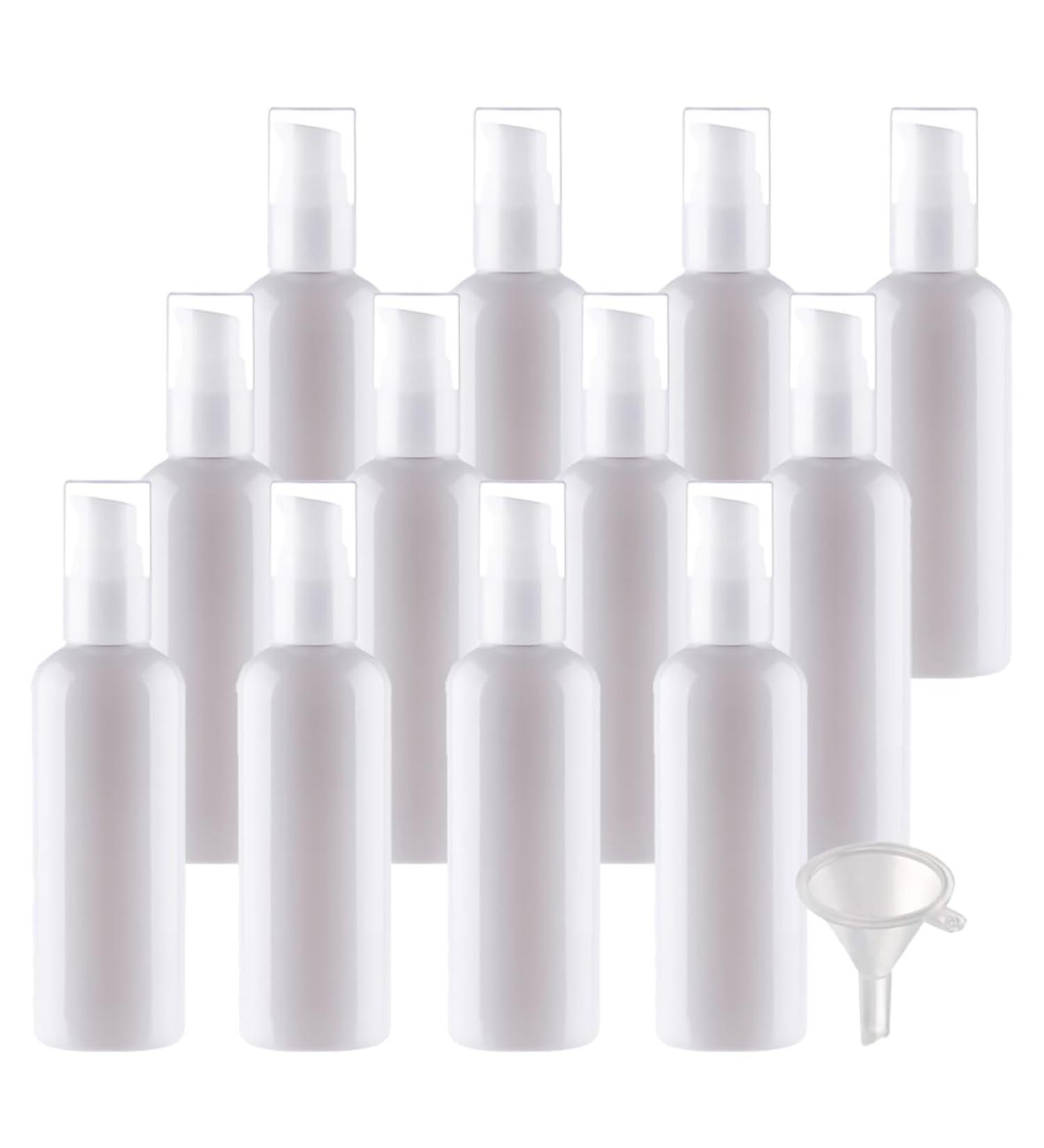 ZEOABSY 12 Pieces 100 ml White Lotion Bottles with White Pump 100ml Empty PET Plastic Lotion Pump Bottle Cosmetic Gel Travel Container for Cosmetic Make up Cleaning + 2 x Funnel Red 100ml - Buy Online on SooperMarket.com