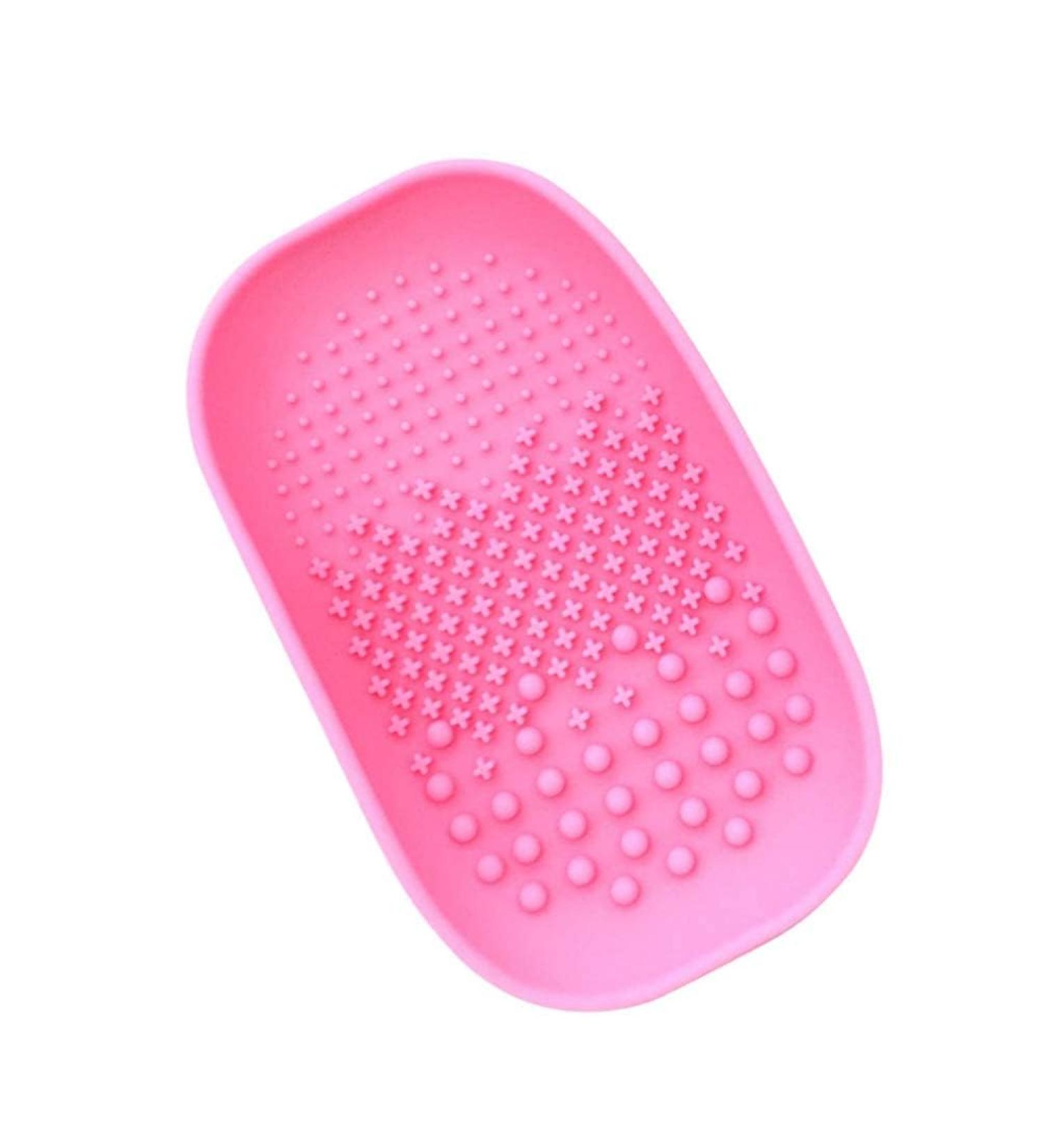 KOMUNJ Silicone Brush Cleaner Silicone Cosmetic Brush Cleaning Mat for Home Travel Easy to Clean Suitable for Dry Cosmetics Pink - Buy Online on SooperMarket.com