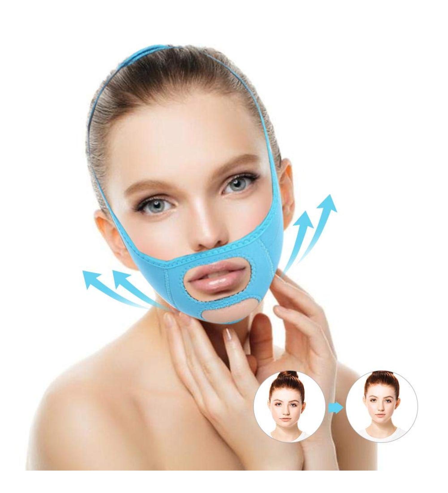 Facelift Slimming Belt for Women Double Chin Reducer V Line Cheek Lift Thin Mask Strap Anti Wrinkle Bandage (Blue) - Buy Online on SooperMarket.com