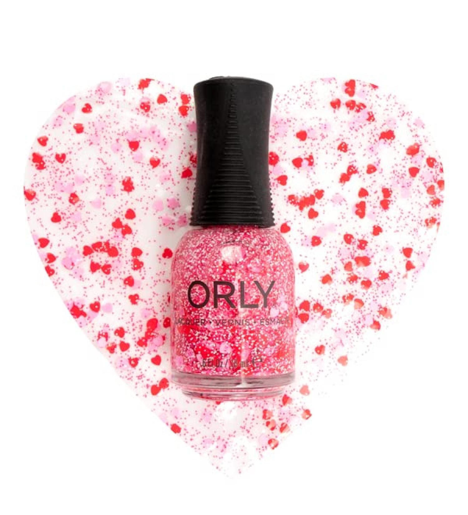 Orly Nail Polish 'Crush' | Valentine's Day Red and Pink Nail Lacquer | Confetti Glitter Top Coat for Nails 0.6 fl oz