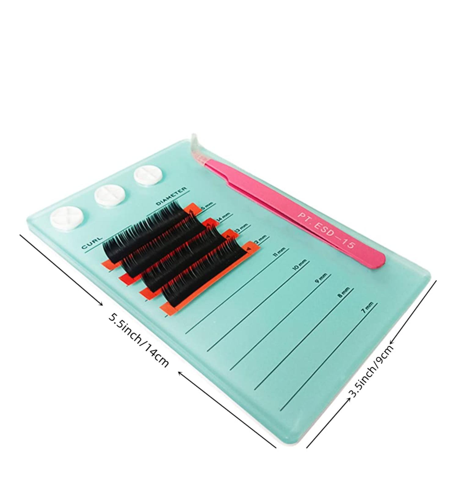Eyelash Grafting Pallet with Acrylic Lash Tile Holder - 7-15mm Scale, Glue Cups, Storage Gasket Pads, Suction for Tweezers (Blue) - Buy Online on SooperMarket.com