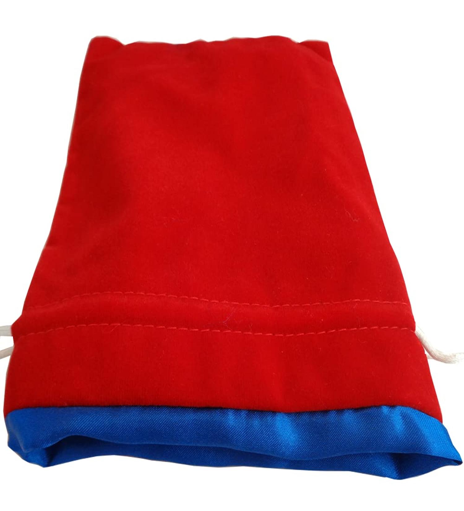 Velvet Dice Bag with Satin Liner 6"x8" - red-Velvet-dice-Bag-with-Blue-Satin