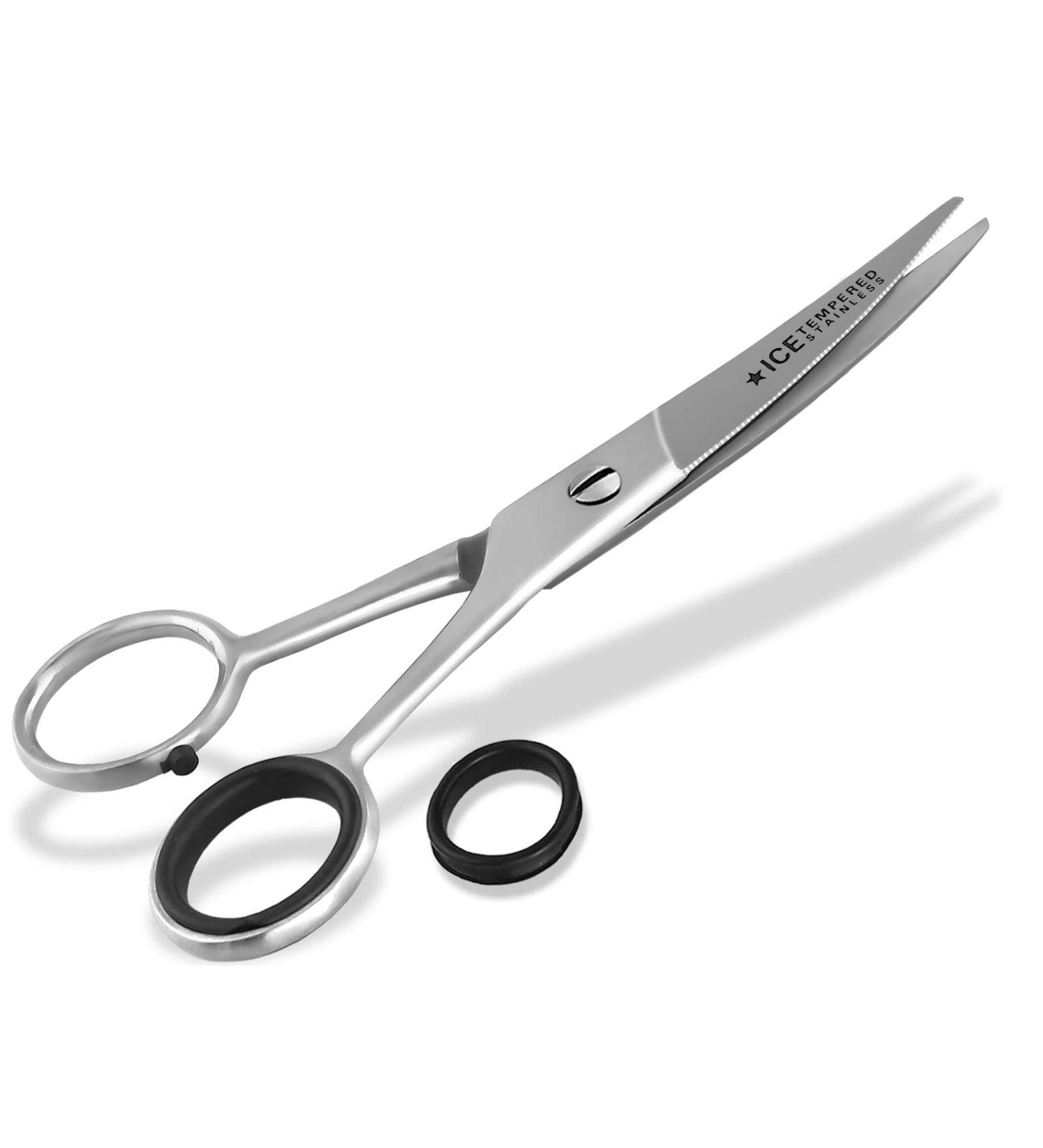 Curved Beard Scissors - 13cm Stainless Steel Hair Scissors with Micro Serrations for Precise Grooming | International Shipping - Buy Online on SooperMarket.com