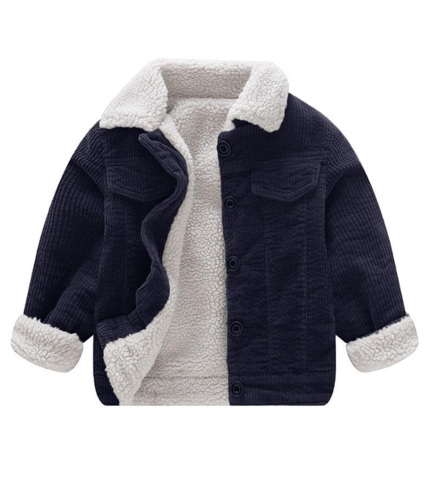 Volunboy Toddler Corduroy Sherpa Jacket - Blue | 18 Months | Warm Fleece Lining | Button Down Coat for Baby Boys & Girls - Buy Online on SooperMarket.com