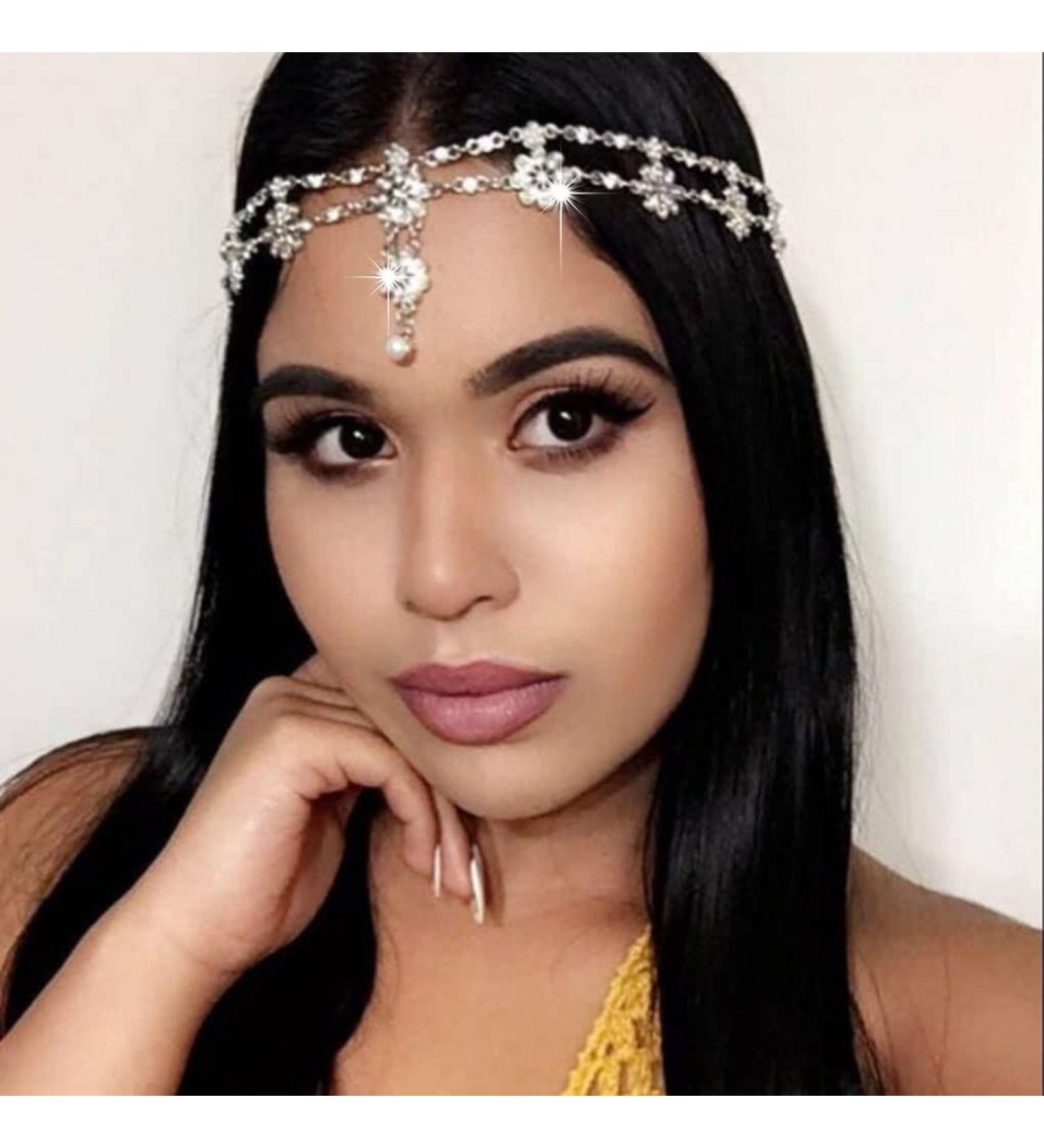 Yalice Indian Flower Head Chain Jewelry - Gold Crystal Headband for Women and Girls - Buy Online on SooperMarket.com