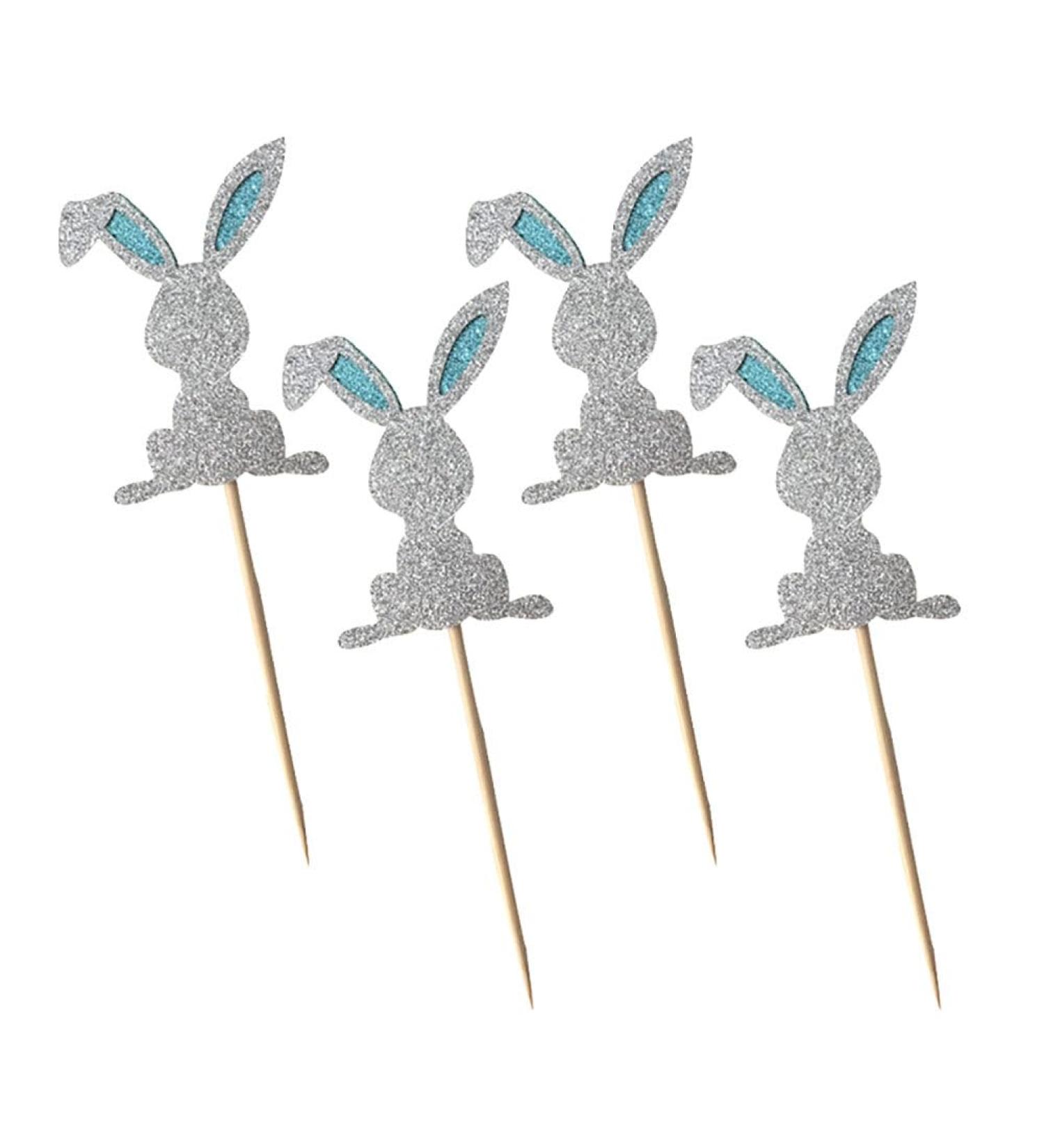 4 Pcs Bunny Cupcake Toppers Rabbit Cake Toppers Birthday Party Easter Cake Decoration (Silver) LM - Buy Online on SooperMarket.com