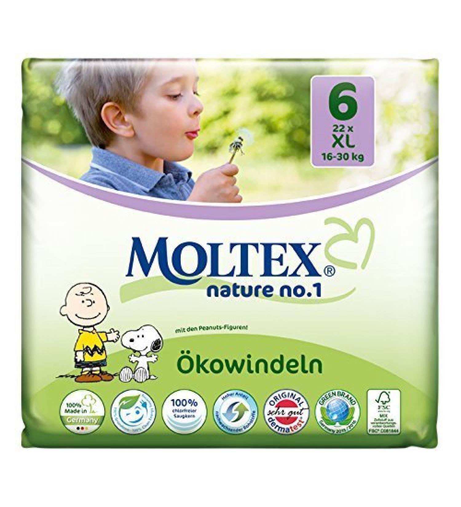 132 pcs. MOLTEX Nature No1 eco diapers baby diapers XL size 6 (16-30 kg) 6x22pcs