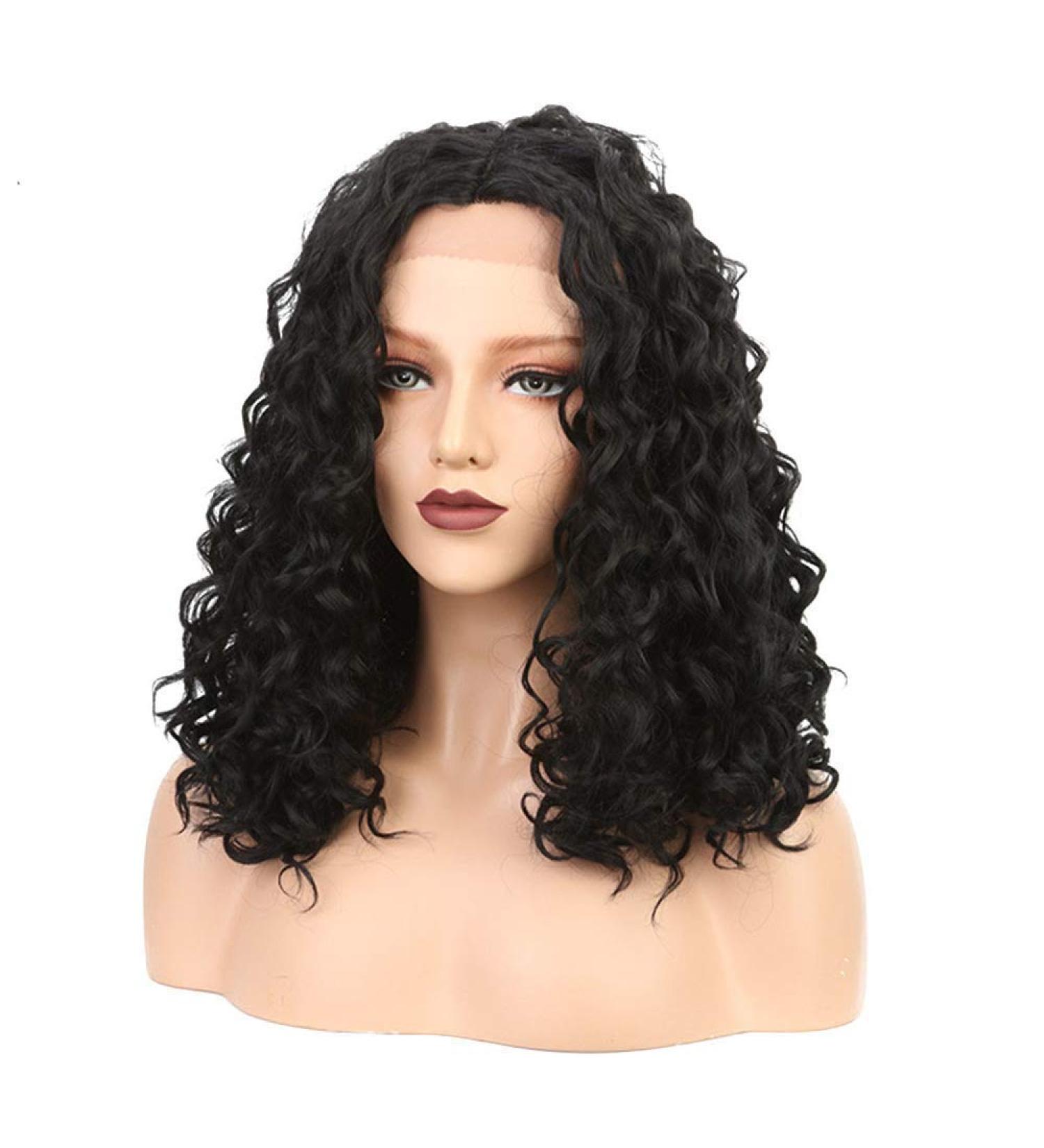SHIYID Lace Front Wig for Women - Medium Deep Wave Black Synthetic Hair Wig | Best Quality & Fast International Shipping - Buy Online on SooperMarket.com