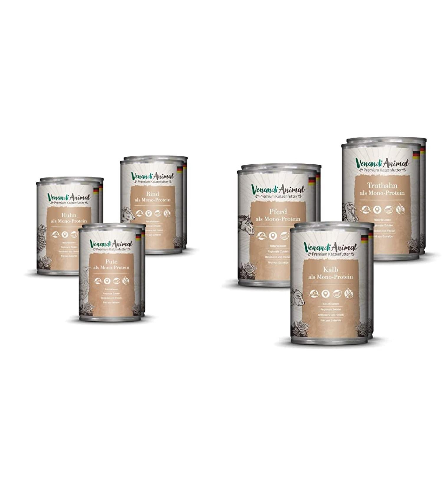 Venandi Animal Premium Wet Cat Food Trial Package - Chicken Duck Beef & Horse Calf Turkey | 6x400g | 2.4kg - International Shipping Available - Buy Online on SooperMarket.com