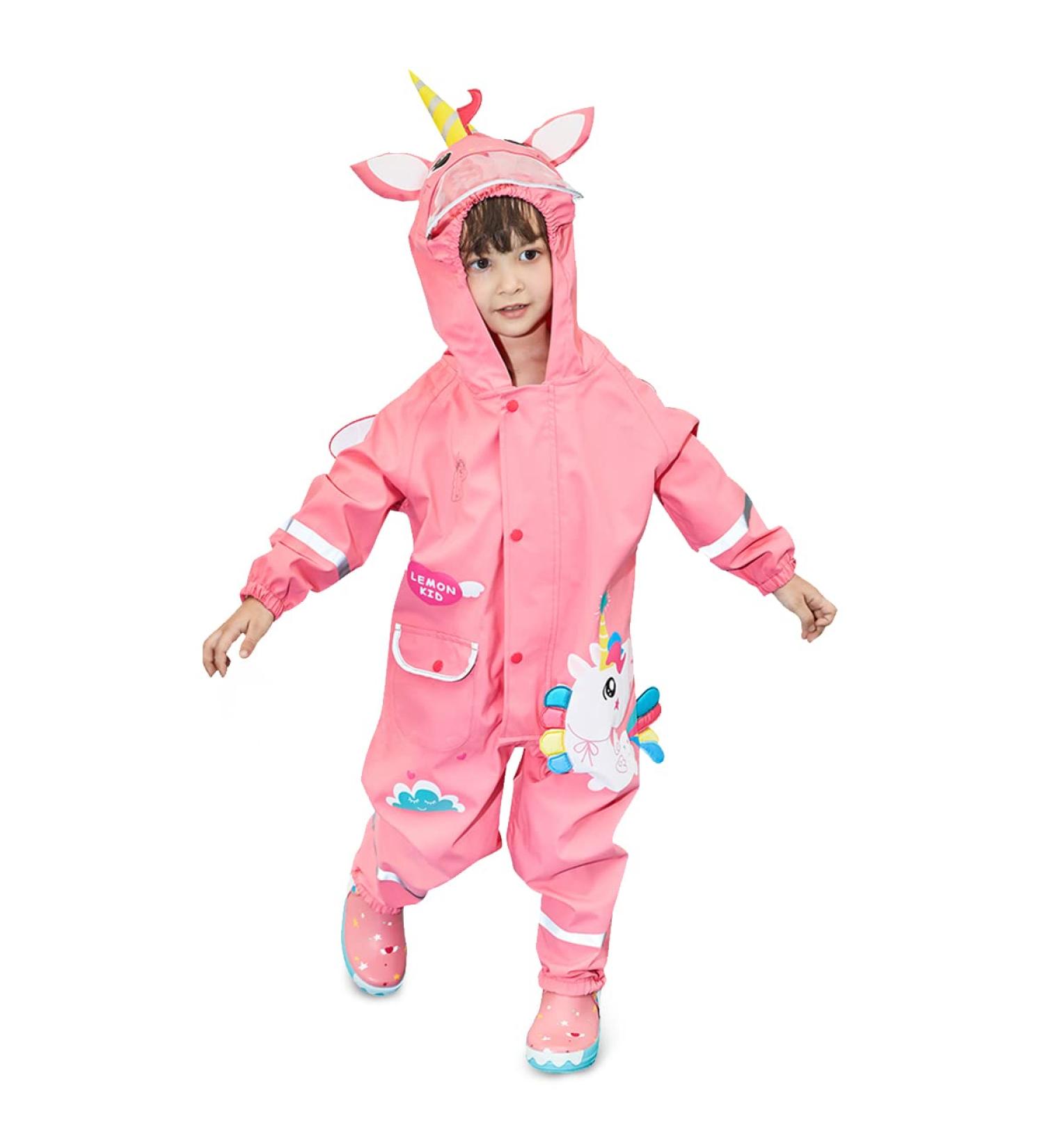 Barakara Kids Waterproof Rain Poncho - Lightweight Hiking Hooded Jacket | Safe Reflective Design - Hape Pink M - Buy Online on SooperMarket.com