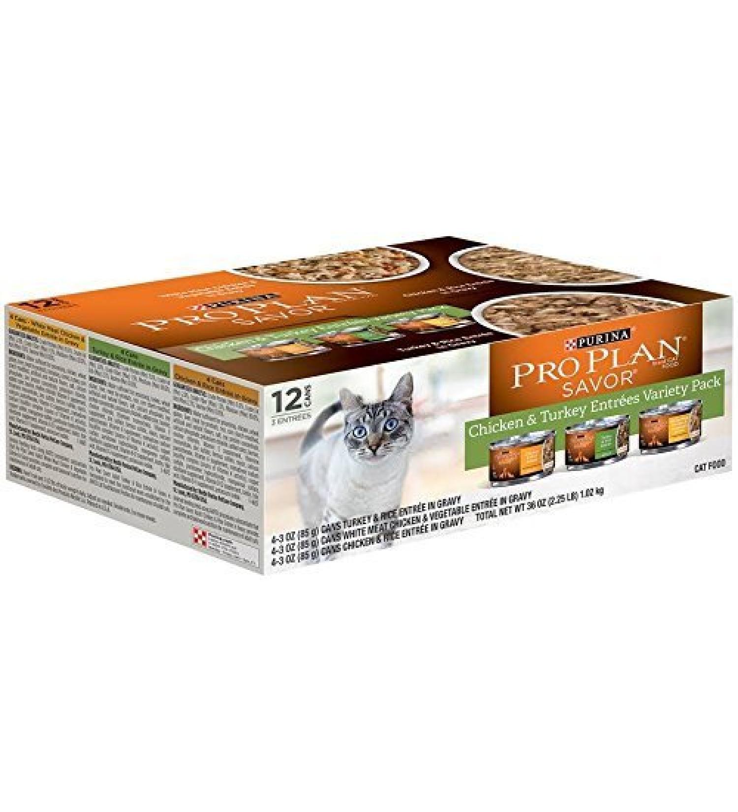 Purina Pro Plan Gravy, High Protein Wet Cat Food Variety Pack, COMPLETE ESSENTIALS Chicken & Turkey Favorites - (2 Packs of 12) 3 oz. Cans