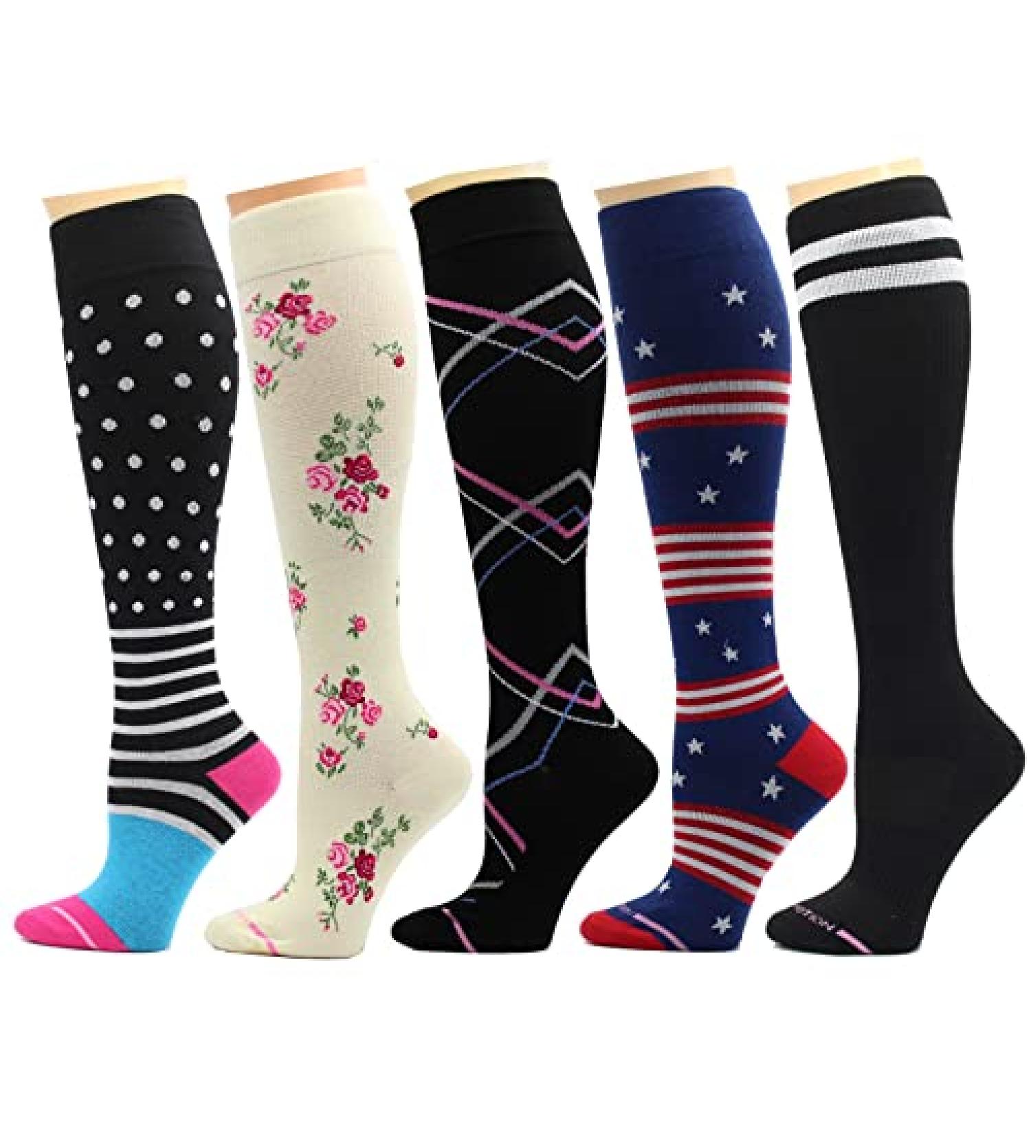Dr. Motion Compression Socks for Men & Women - Best Graduated Athletic Fit for Walking, Hiking, Running, Nurses - 5 Pairs Women Multi #6 - Buy Online on SooperMarket.com