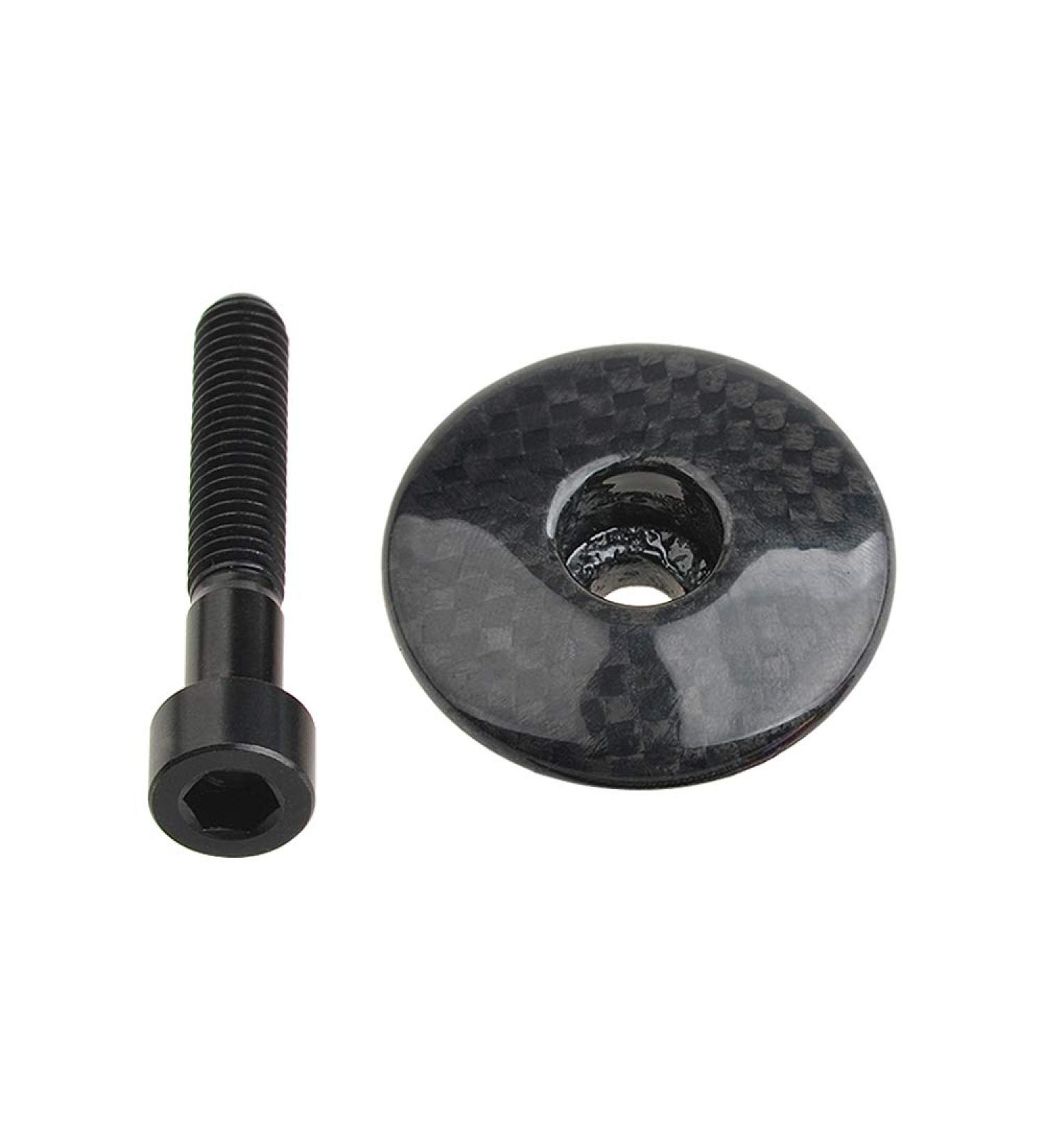 Wanyifa 1 1/8 3K Carbon Fiber Cycling Headset Stem Top Cap - Glossy with Black Finish | Includes M6x35mm Titanium Bolt - Buy Online on SooperMarket.com